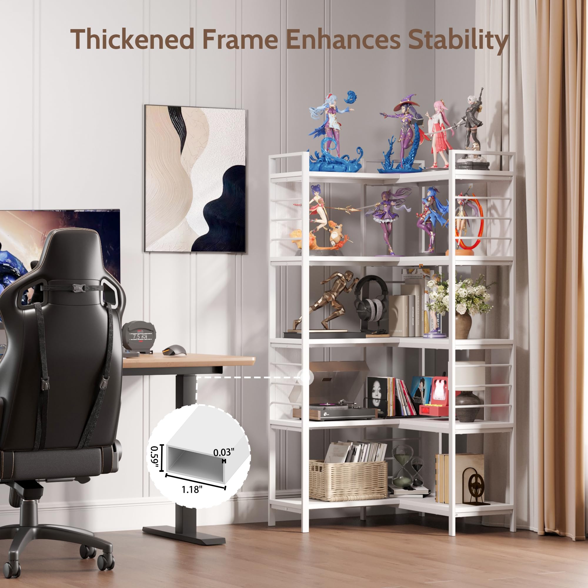 5-Tier Corner Bookshelf with Metal Frame