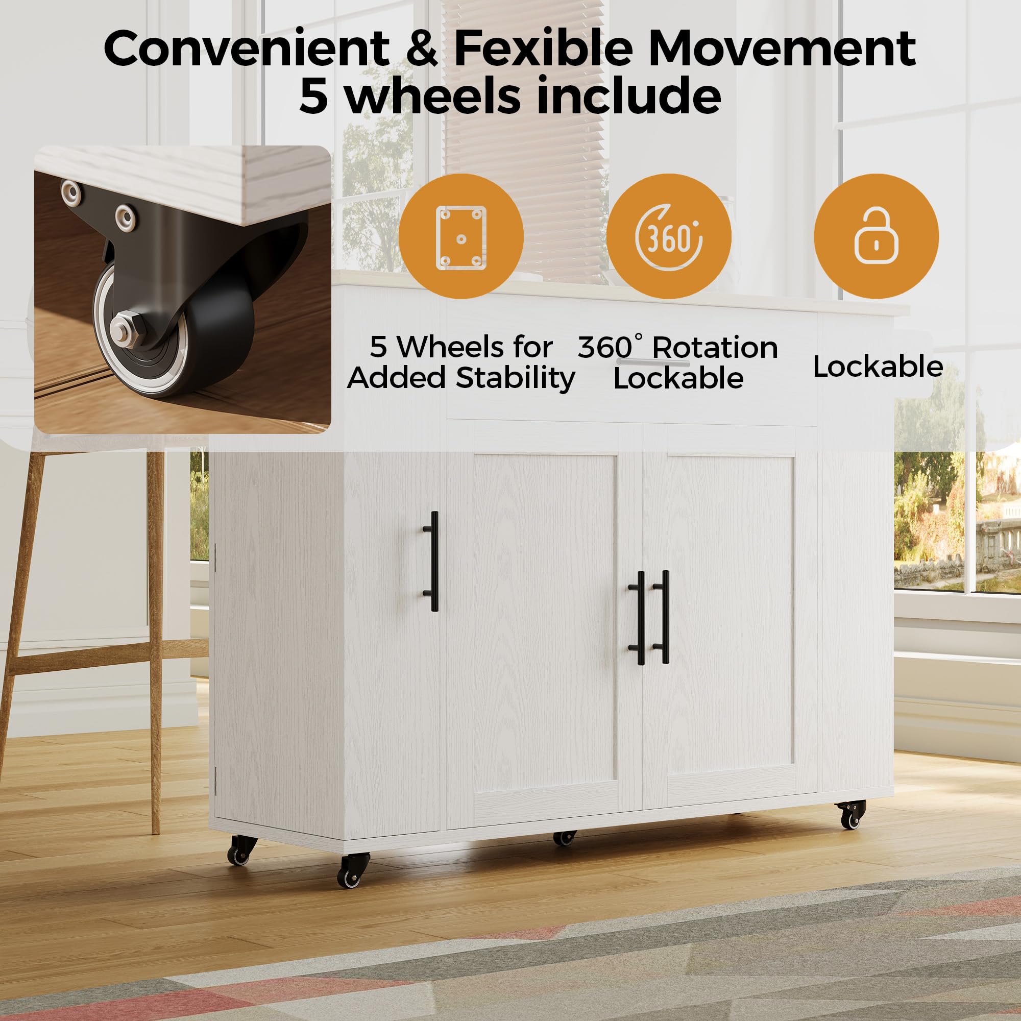 Kitchen Island with Storage 47.2in Rolling Cart on Wheels