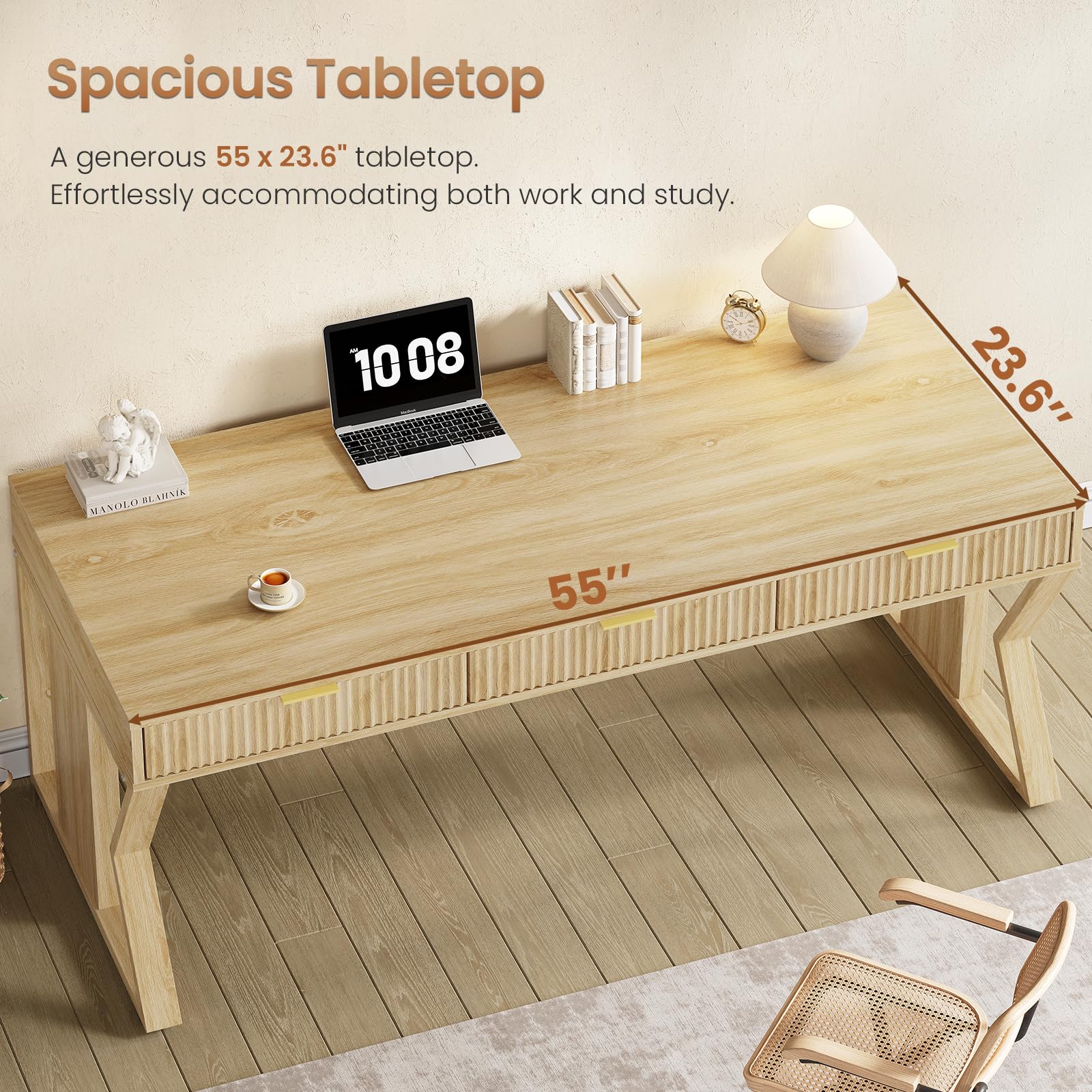 55" Executive Office Desk with 3 Drawers and Storage