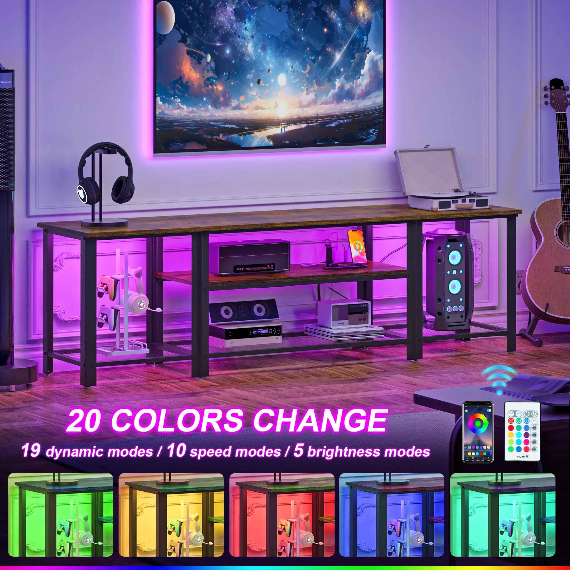 Industrial TV Stand with RGB LED Lights