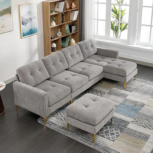 83" Velvet Sectional Sofa with Tufted Upholstery