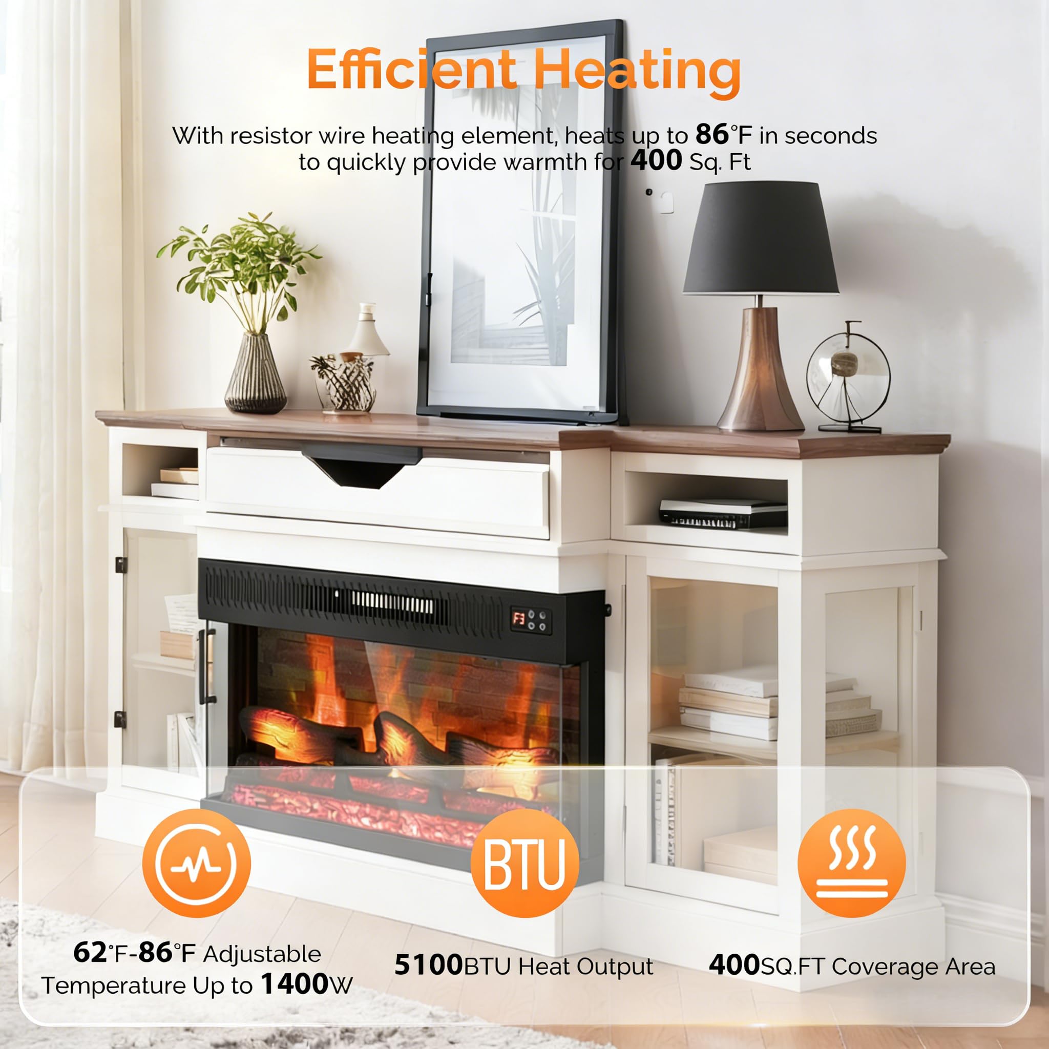 36 Inch 3-Sided Electric Fireplace Insert with Remote Control