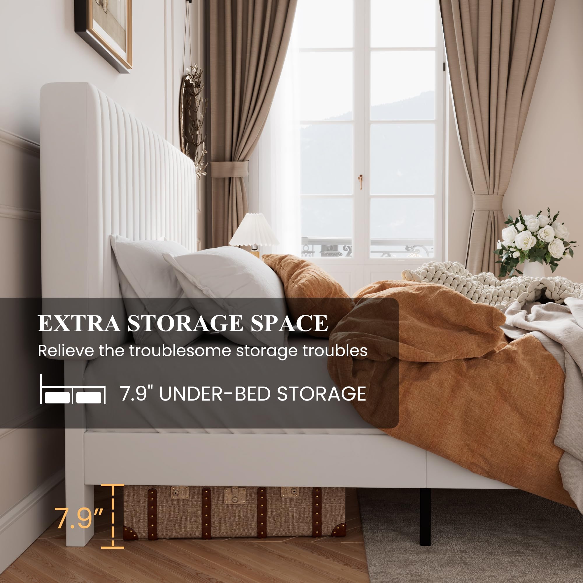 Queen Upholstered Platform Bed Frame with Adjustable Headboard