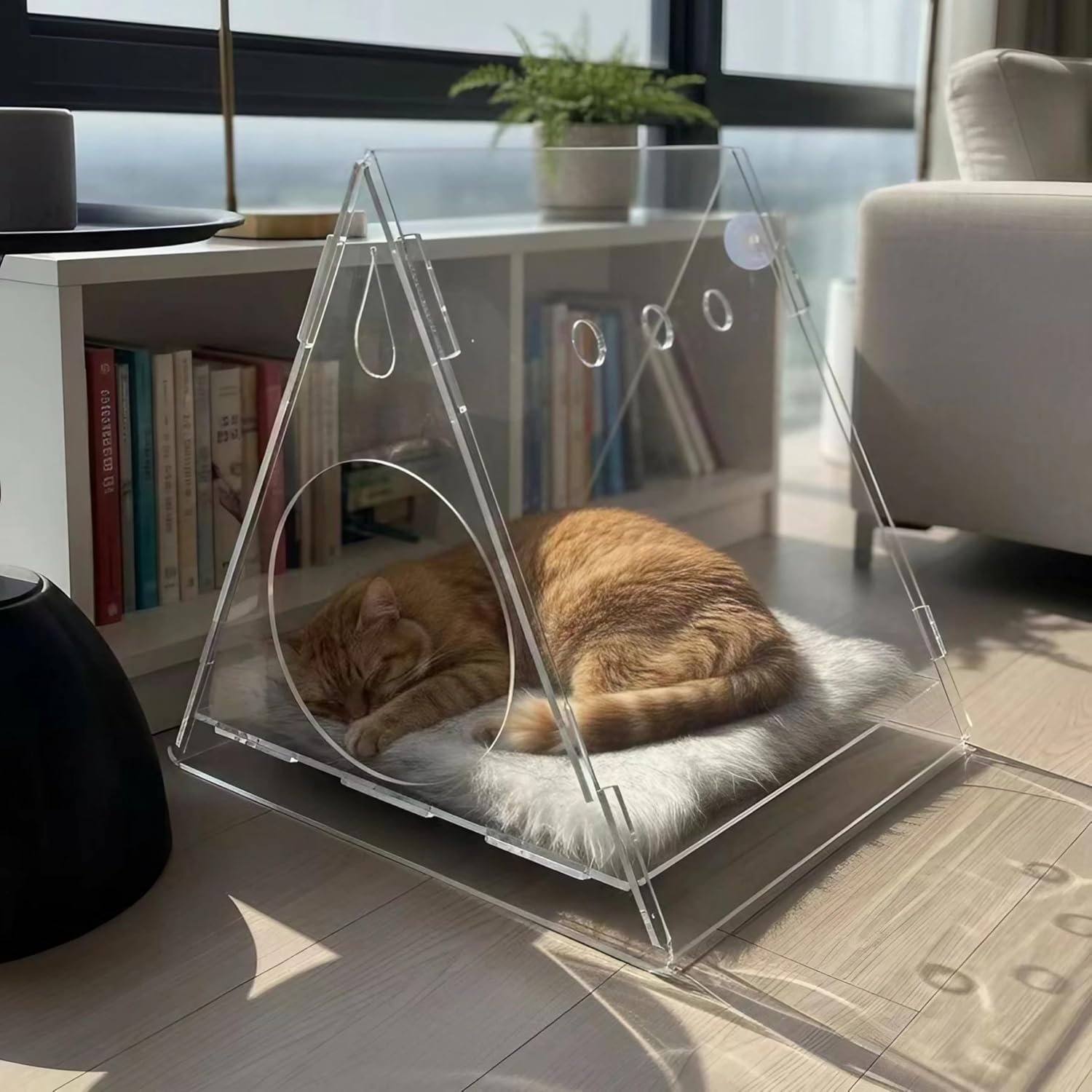 Cat Bedside Table with Acrylic Guardrail
