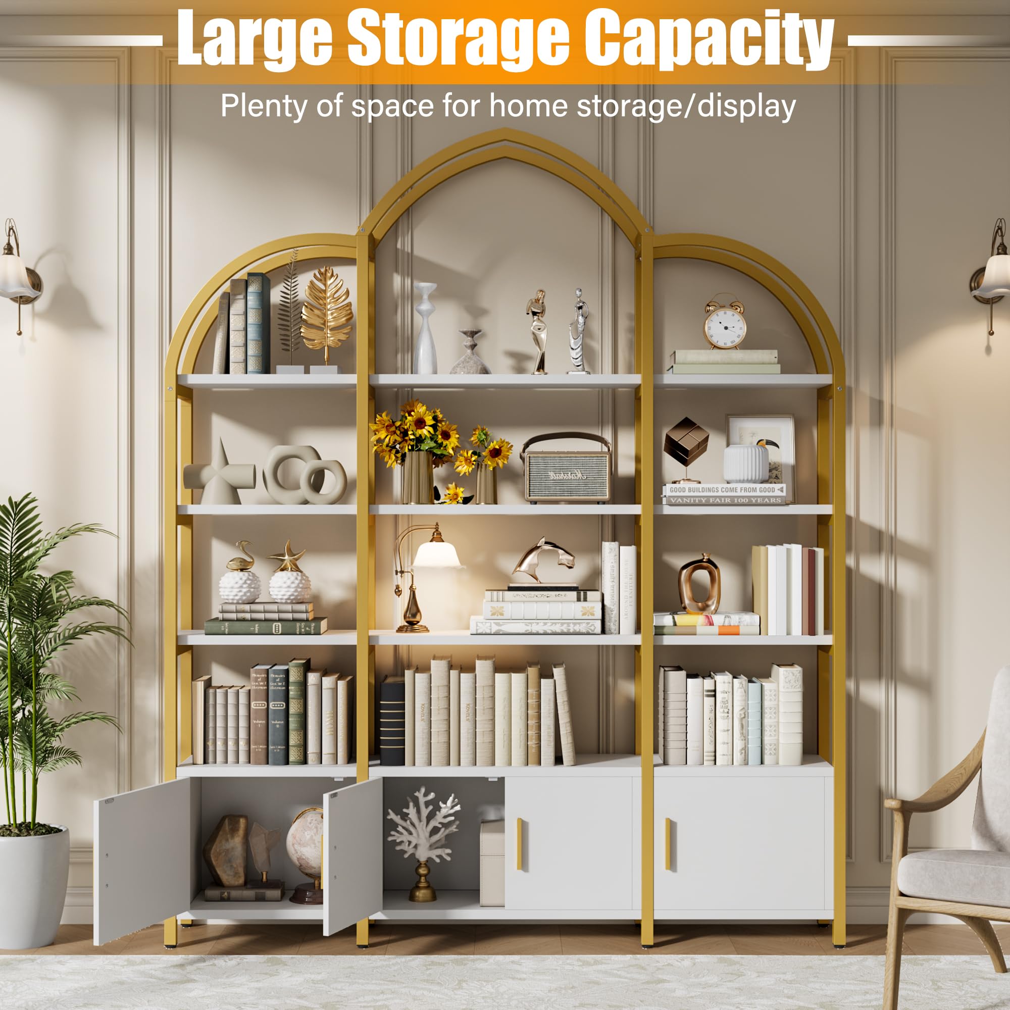 Arched Bookshelf with Cabinets 5 Tier