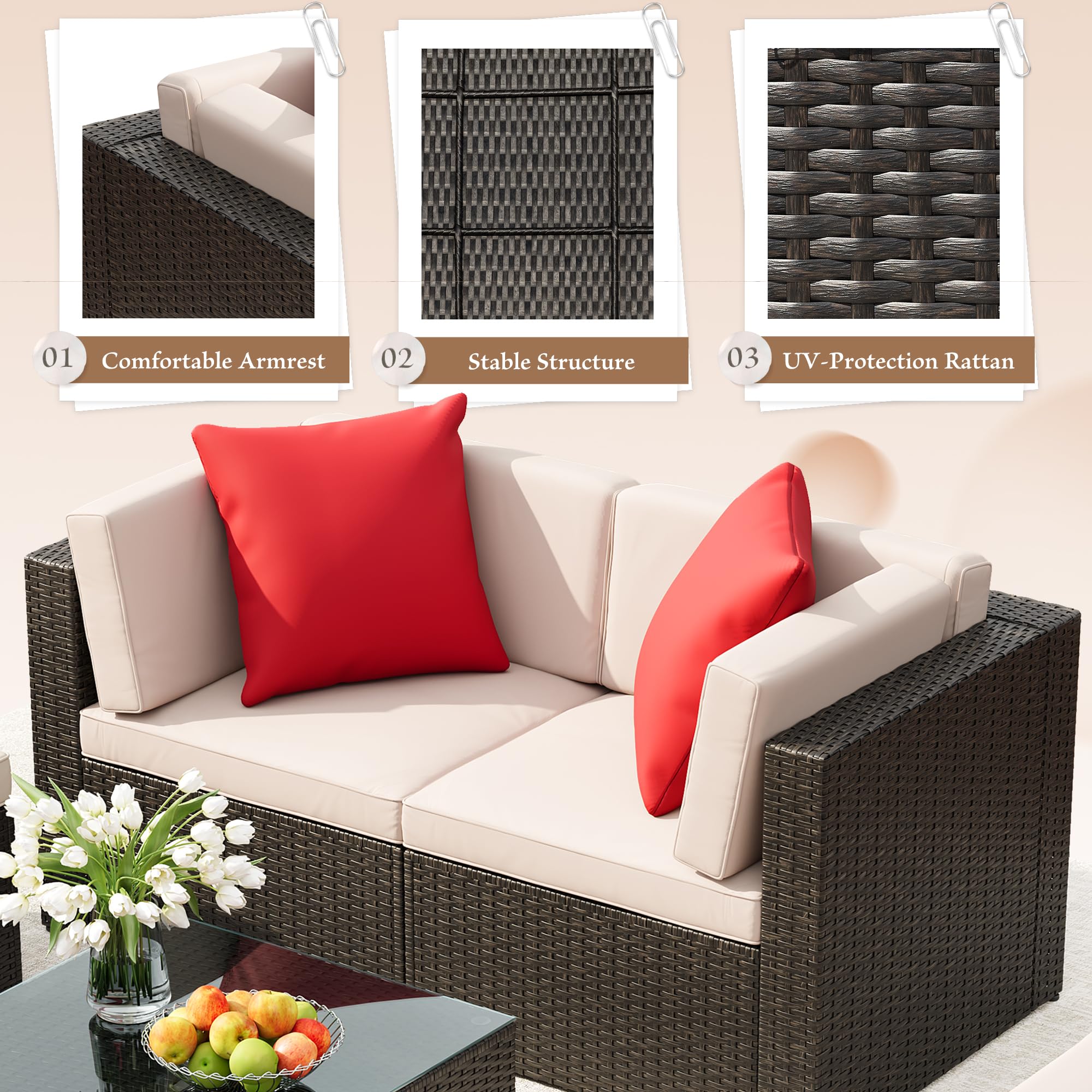 5-Piece Outdoor Sectional Sofa Set with Ottoman