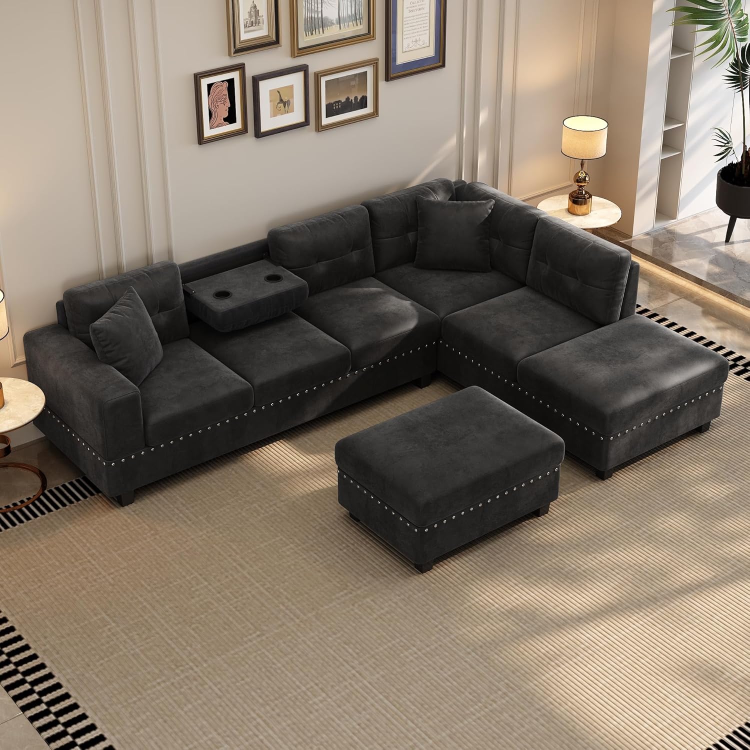 Modern L-Shaped Sectional Sofa with Storage Ottoman