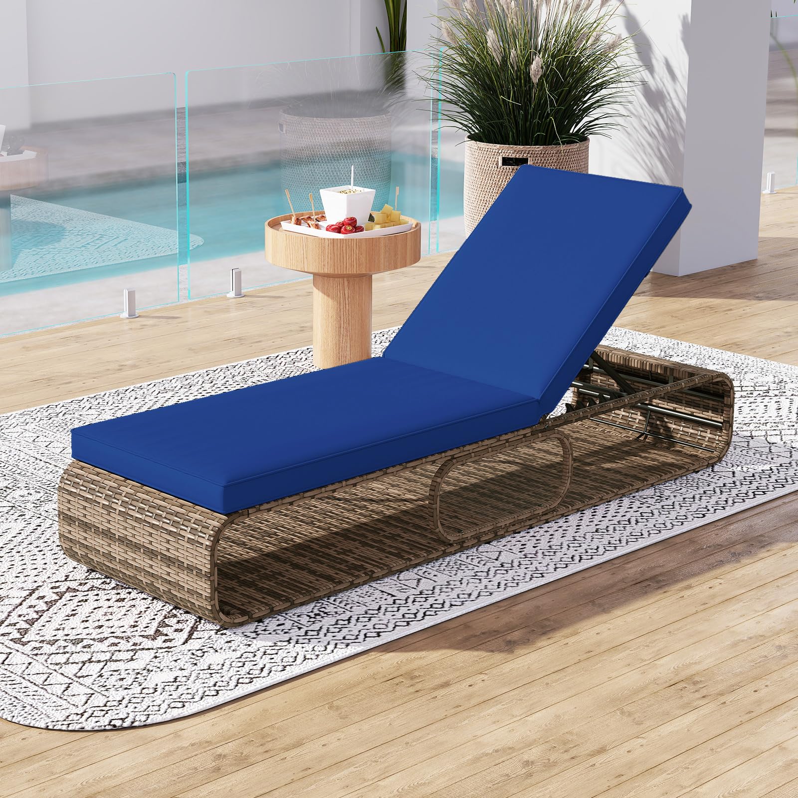 7-Position Adjustable PE Wicker Chaise Lounge Chair with Storage