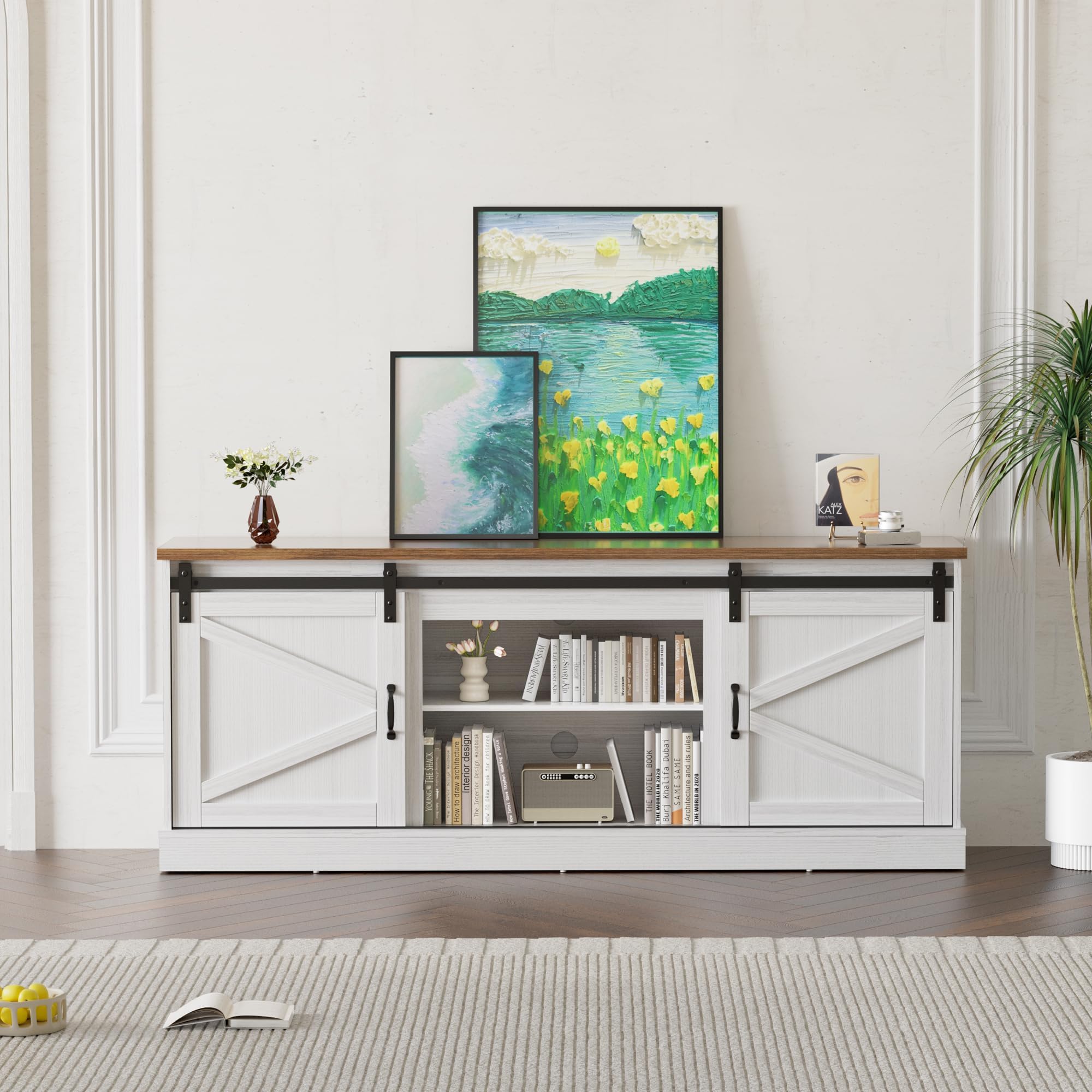 TV Stand for 75-80 Inch TV with Sliding Barn Doors