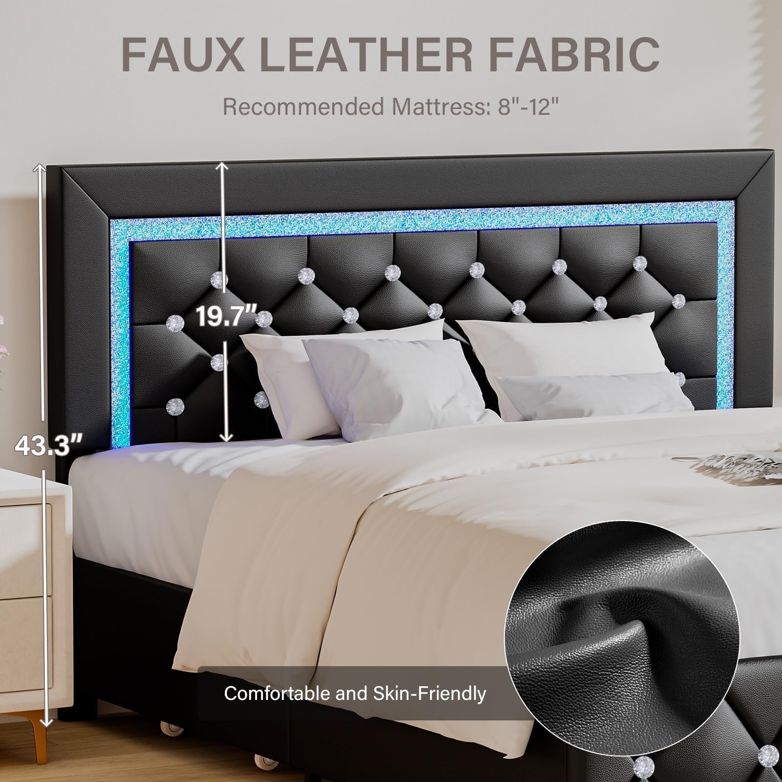 Queen LED Bed Frame with Storage Drawers