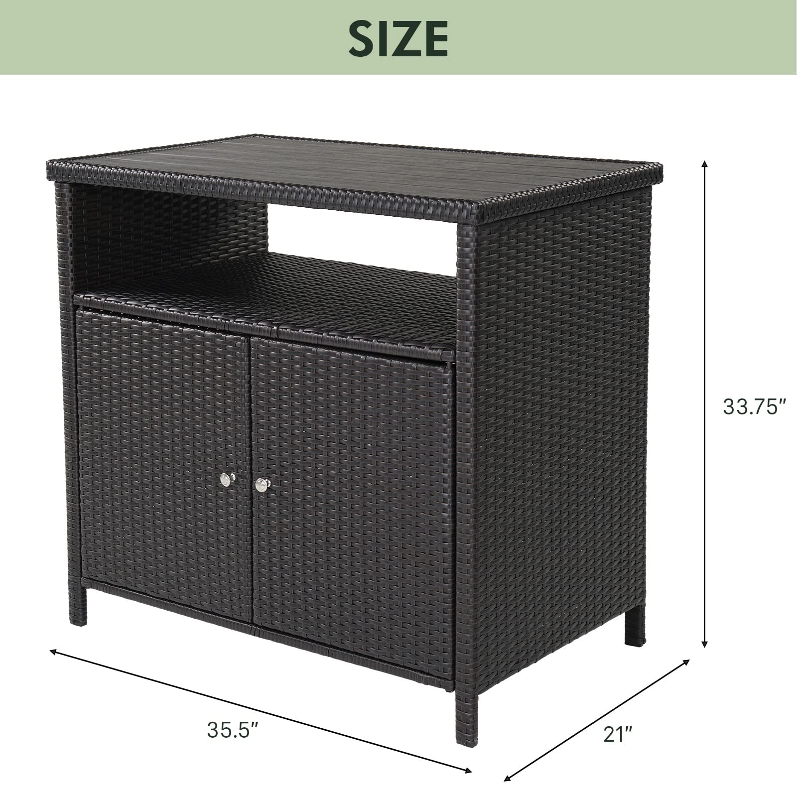 Outdoor Wicker Storage Cabinet with 2 Doors and Shelves