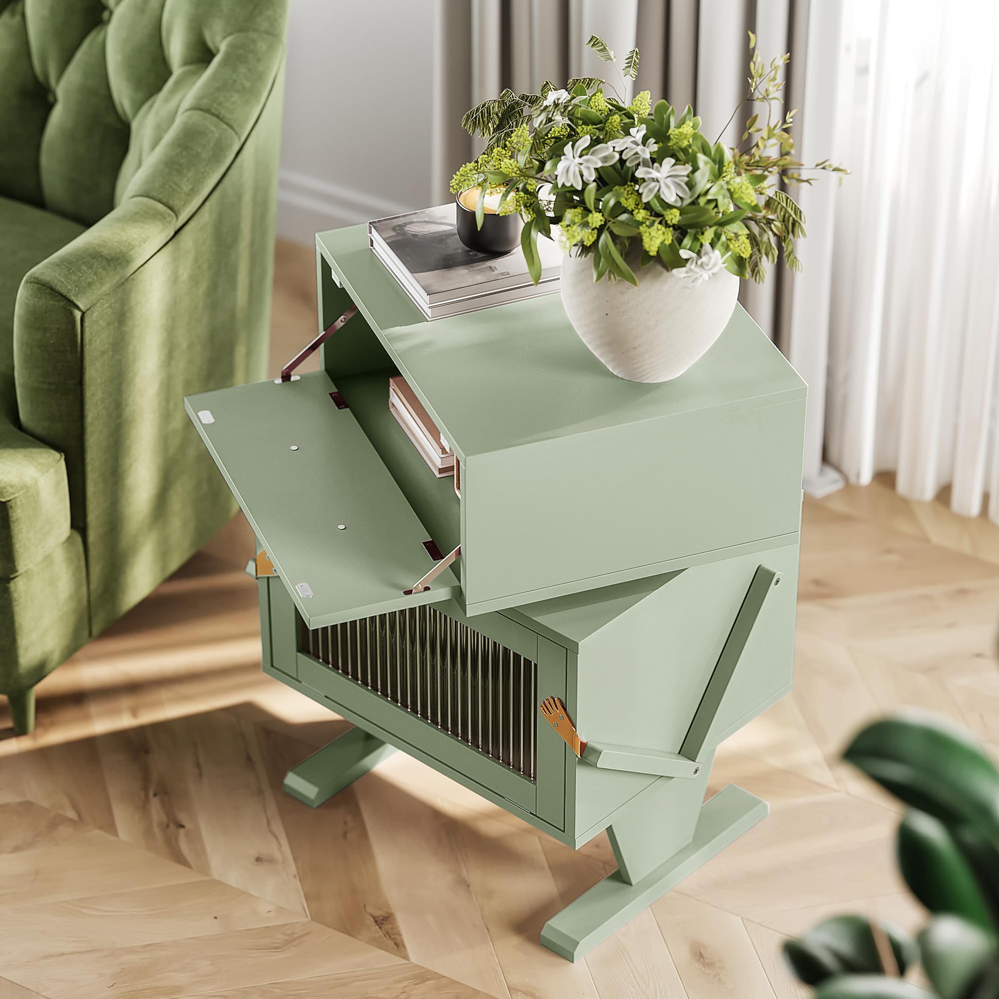 LED Nightstand with 360° Rotating Drawer