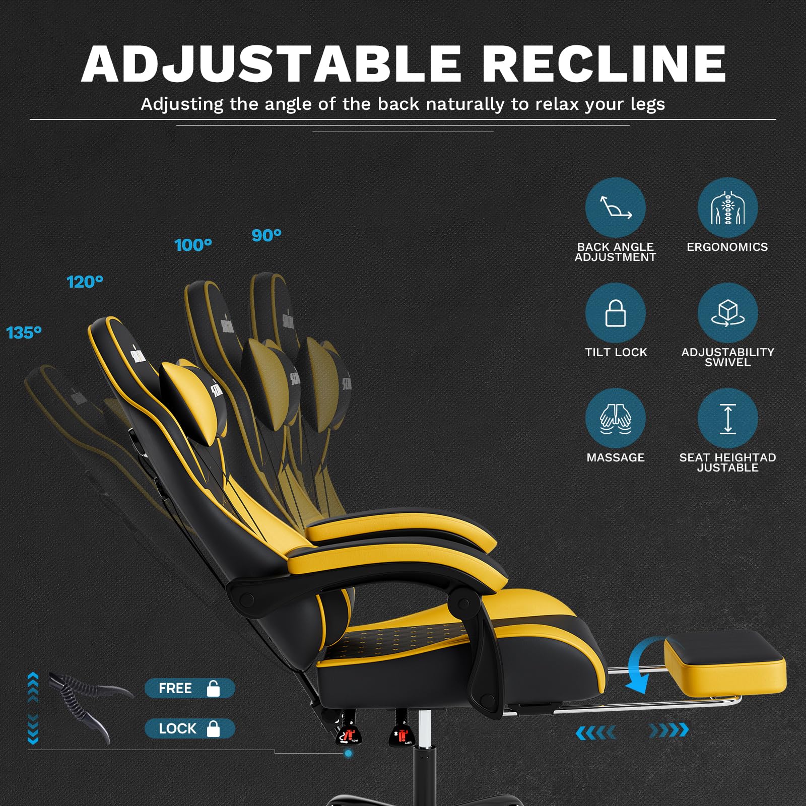 Ergonomic Gaming Chair with Massage Lumbar Support