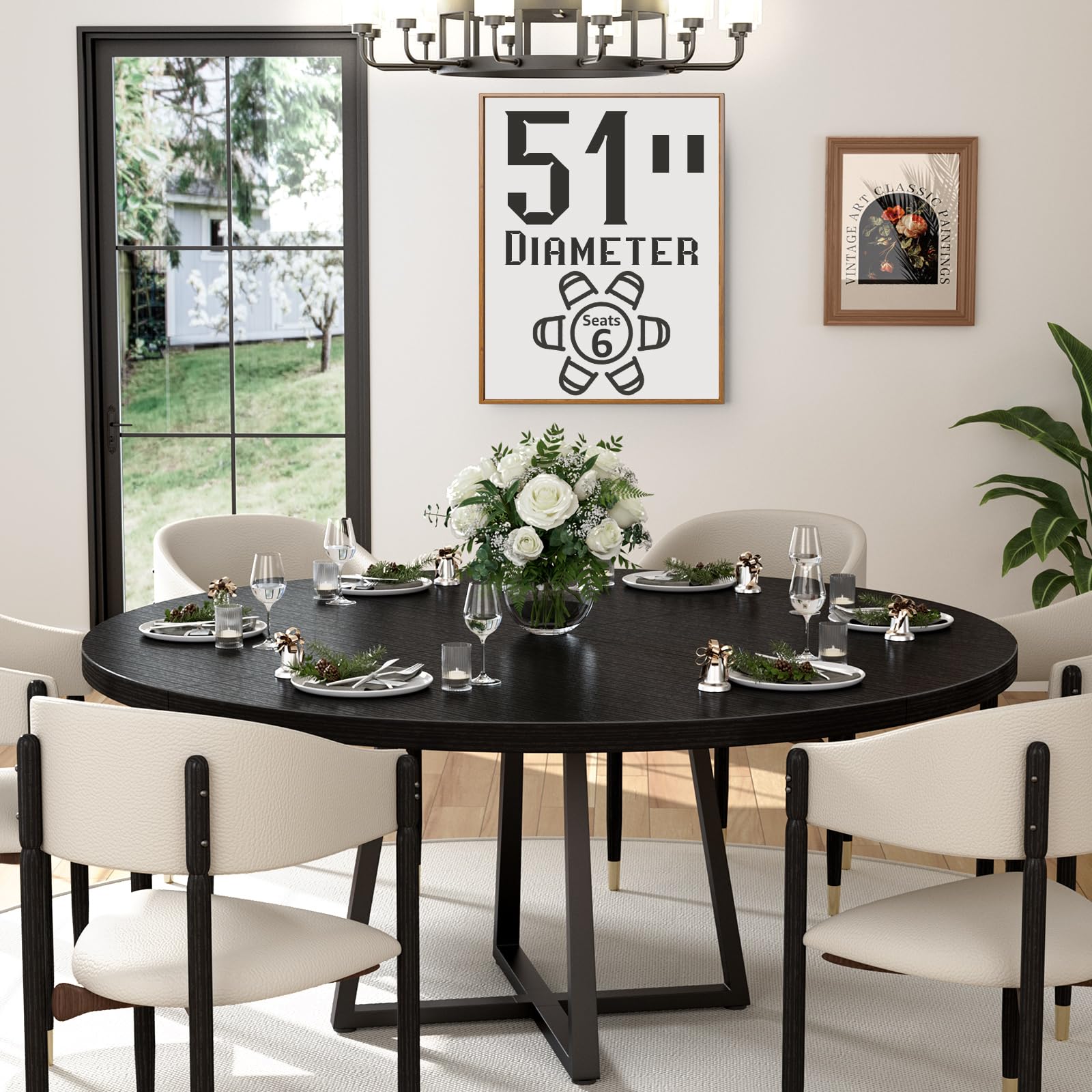 51 Inch Round Dining Table for 6