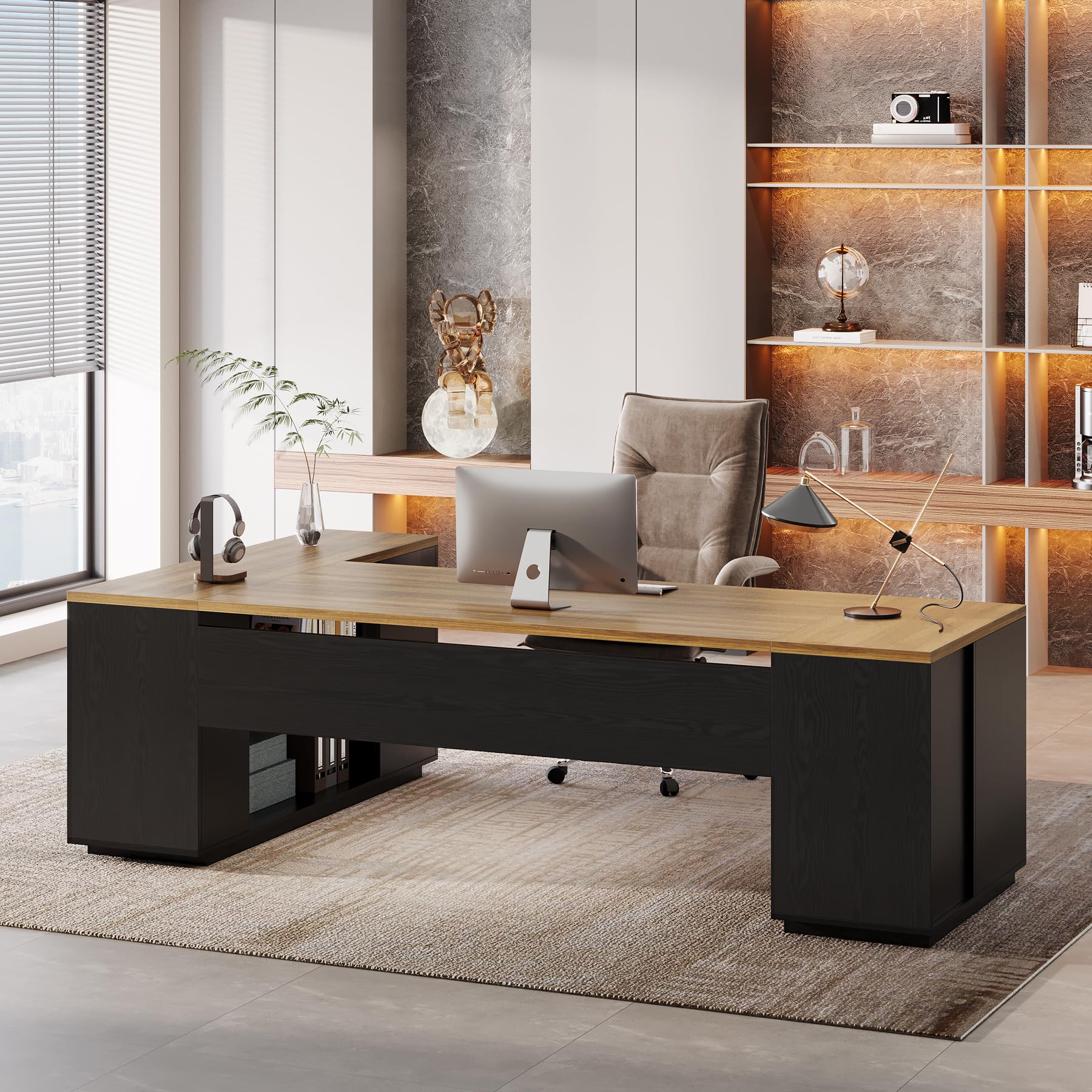 L-Shaped Executive Desk with Storage