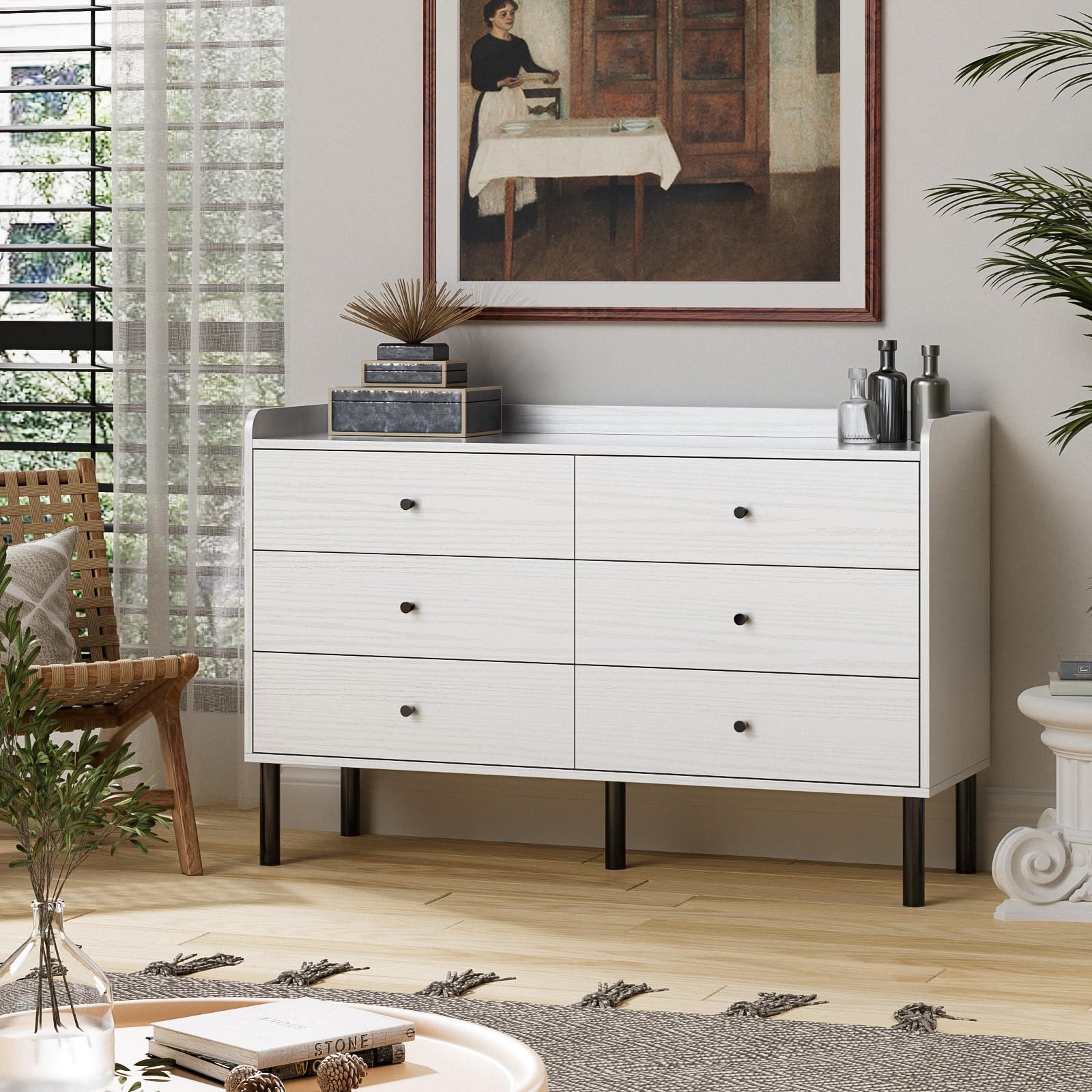 6 Drawer Dresser with Wide Drawer and Metal Handles