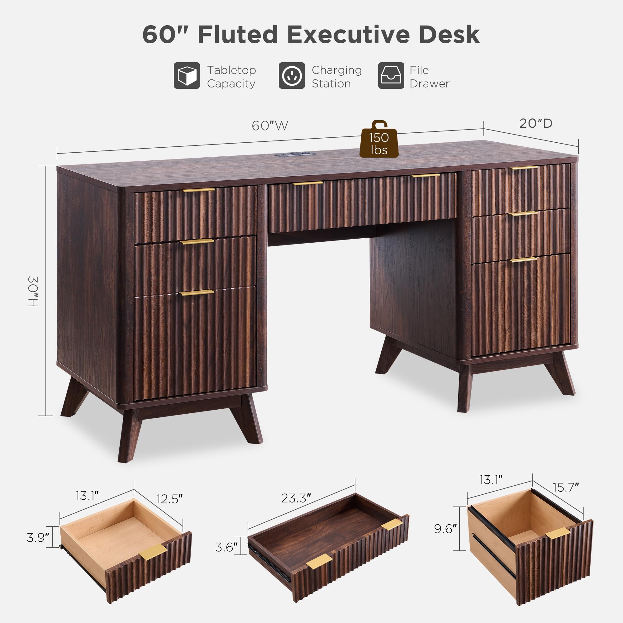 60" Executive Desk with Charging Station