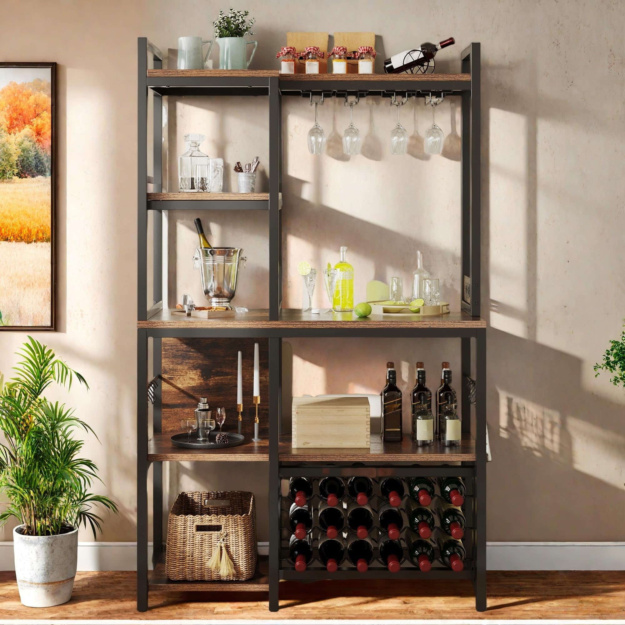 5-Tier Baker's Rack with Power Outlet and Wine Storage