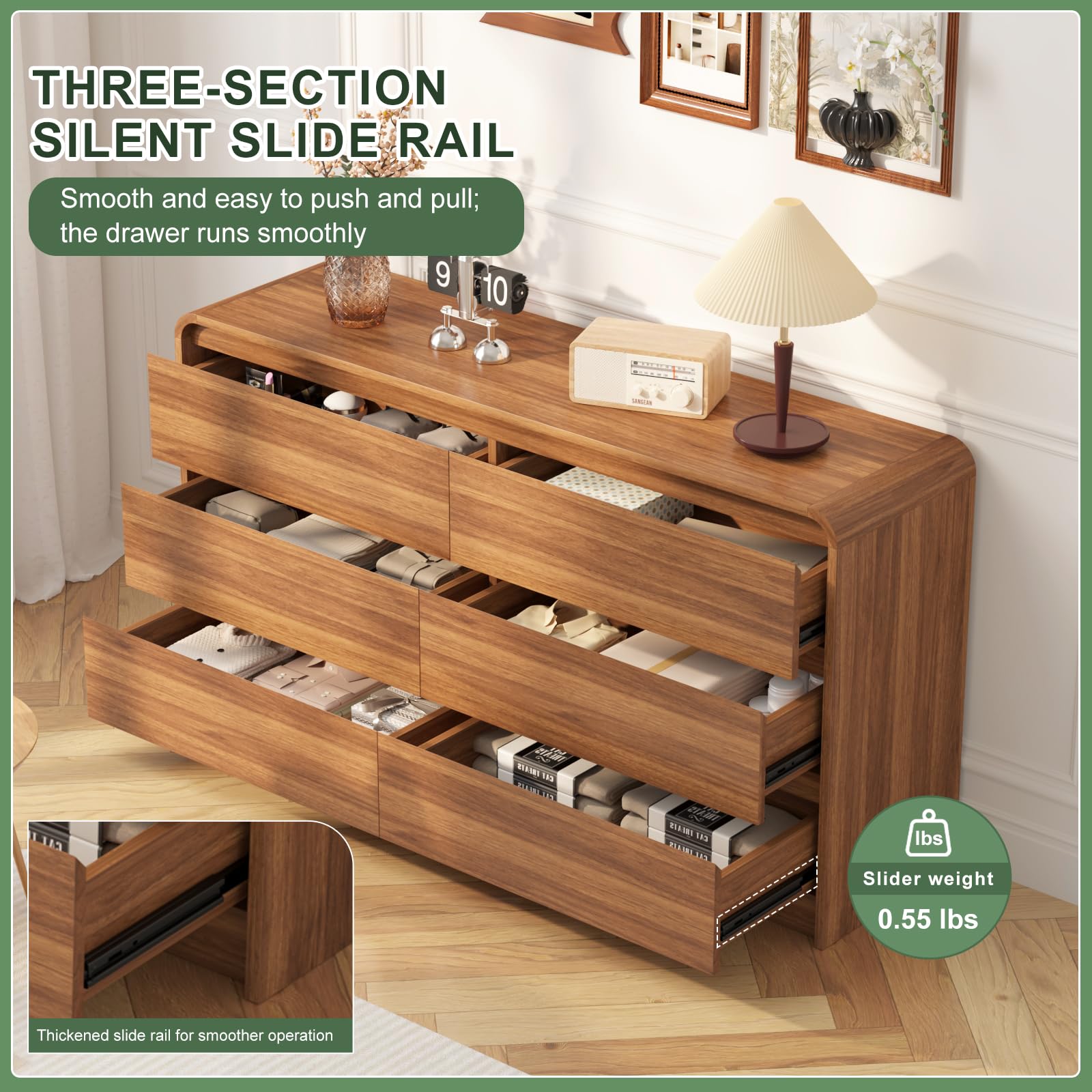 6 Drawer Wood Dresser with Natural Texture