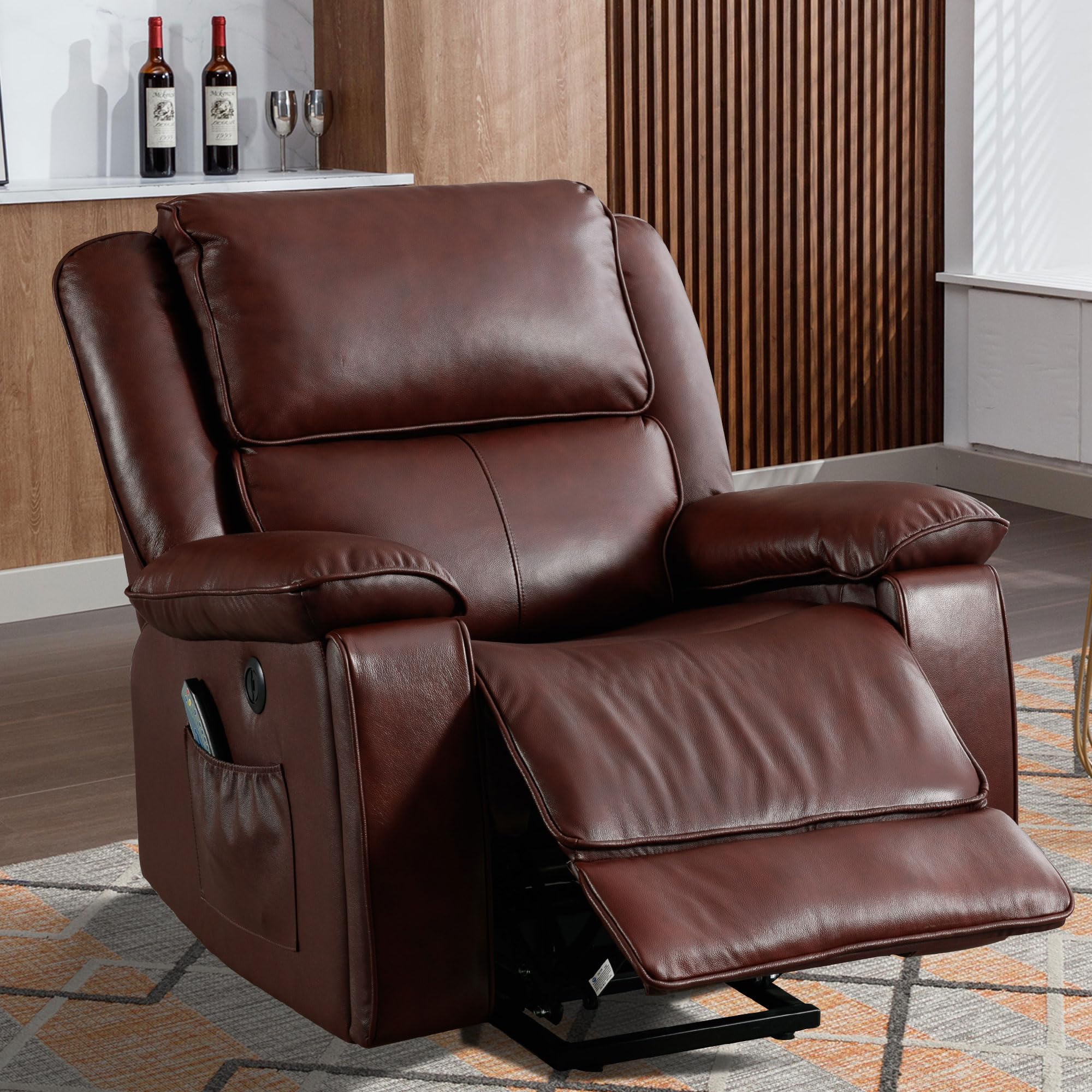 Genuine Leather Lift Recliner Chair with Heat and Massage