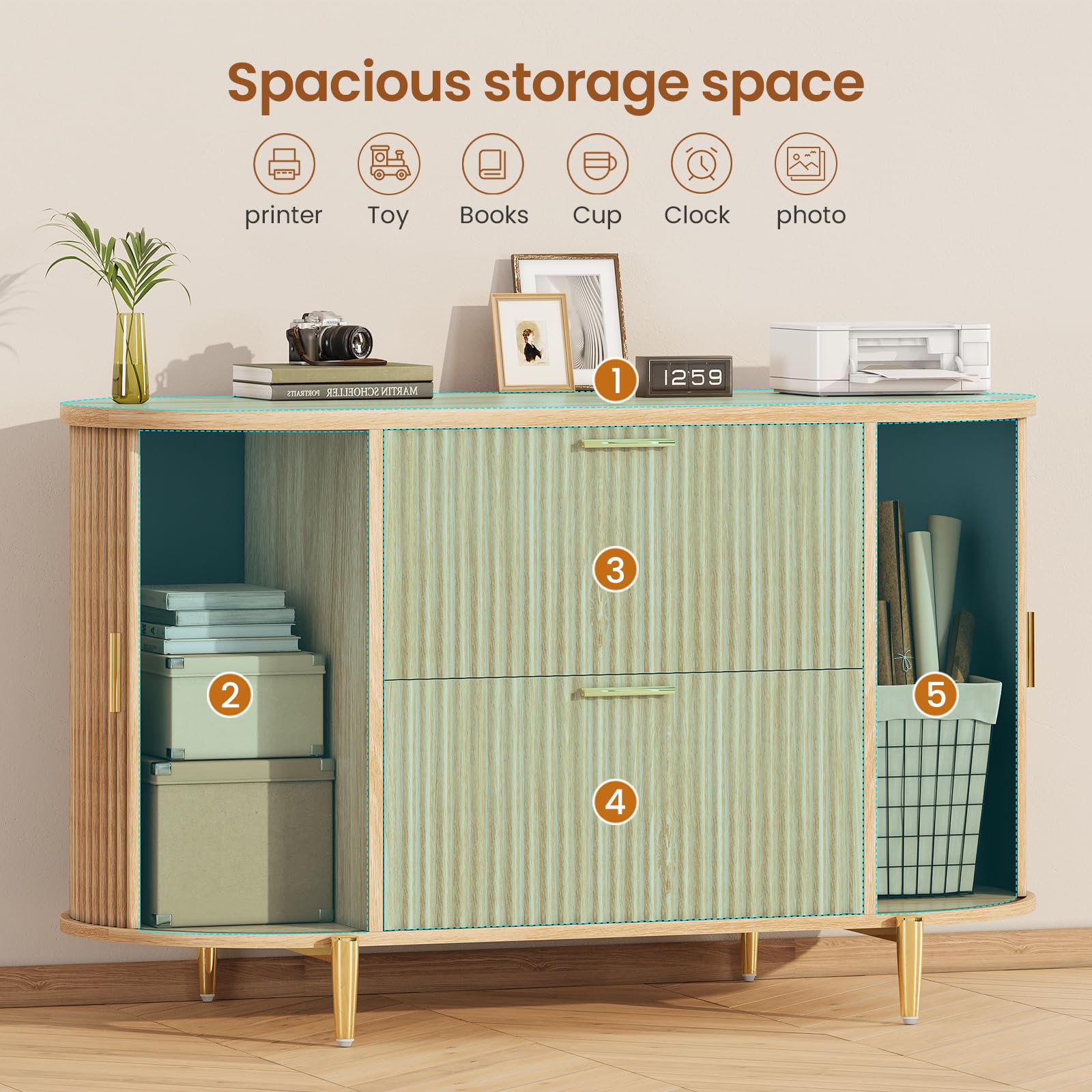 2 Drawer File Cabinet with Sliding Door Storage