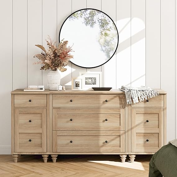 Dresser with 5 Drawers and 2 Storage Cabinets with Charging Station