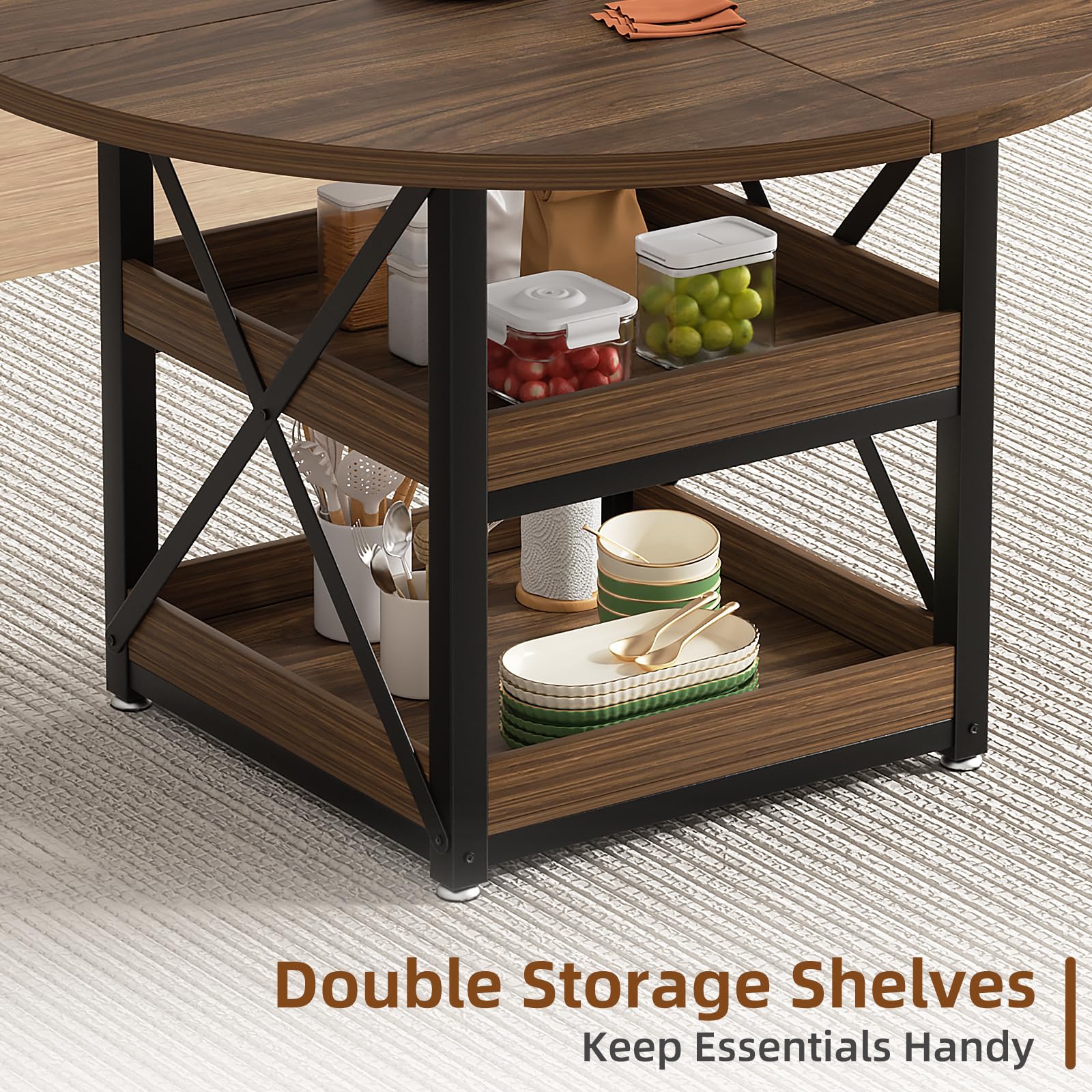 5-Piece Round Dining Table Set with Storage