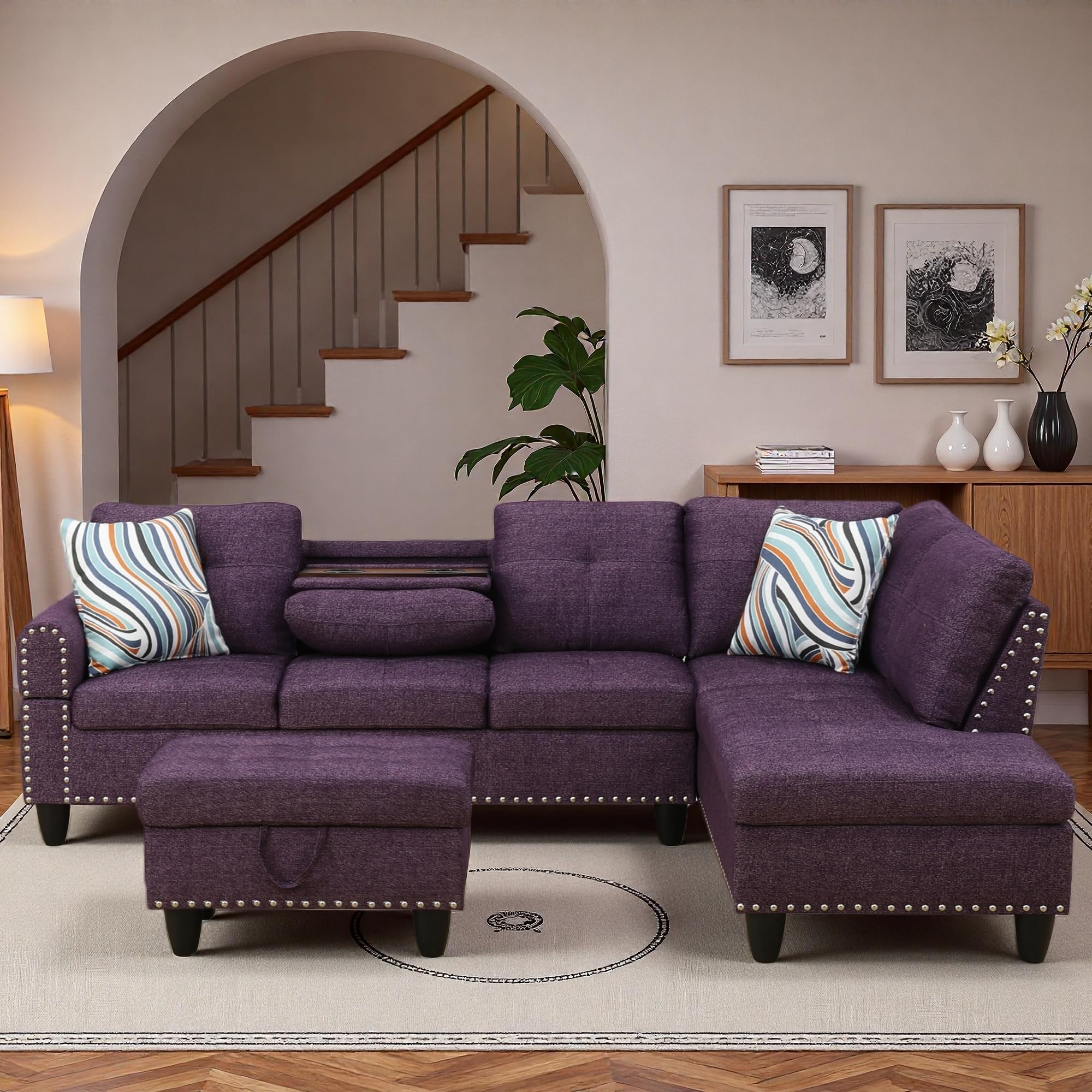 L Shaped Modular Sectional Sofa Set with Storage Ottoman