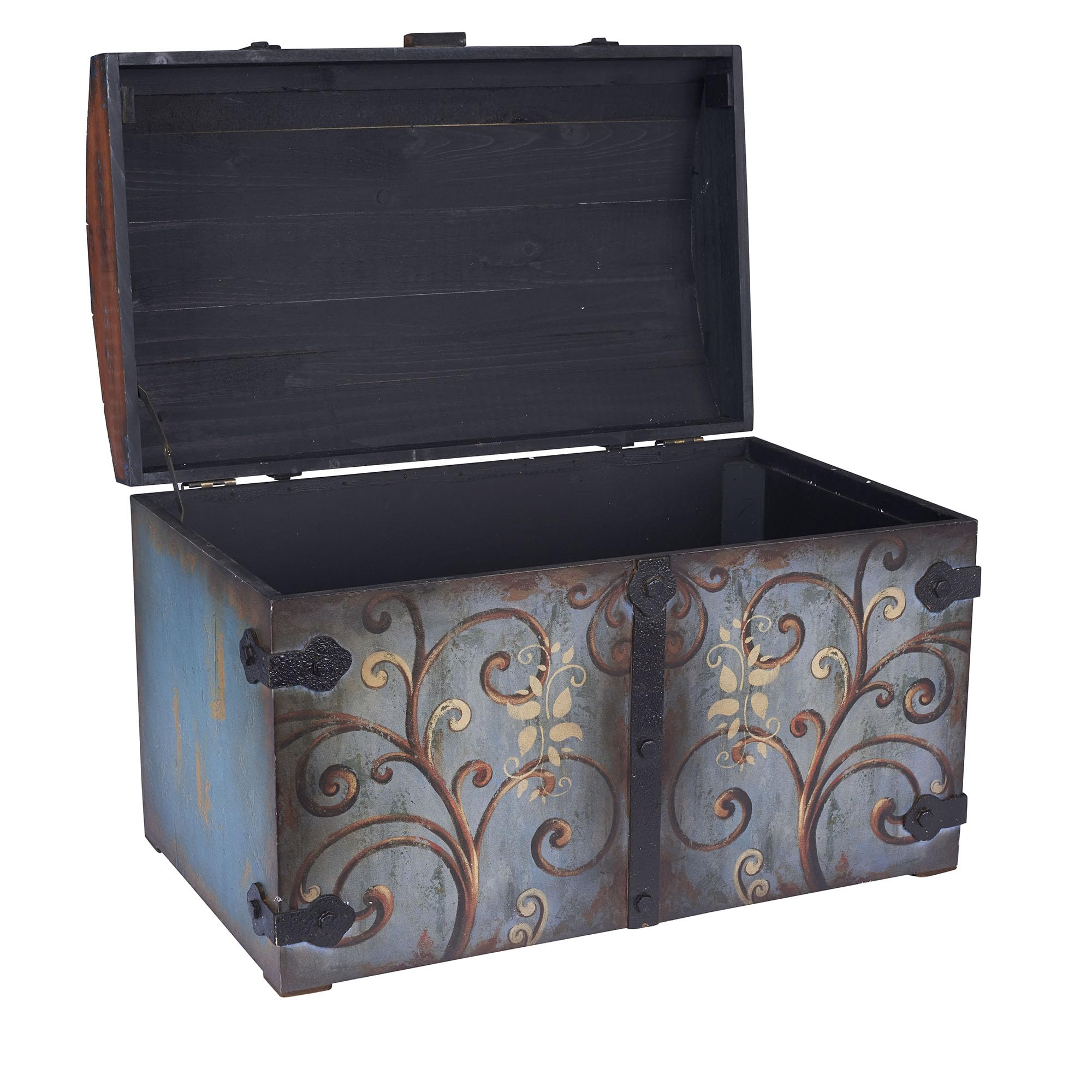 Vintage Wood Storage Trunk with Floral Design