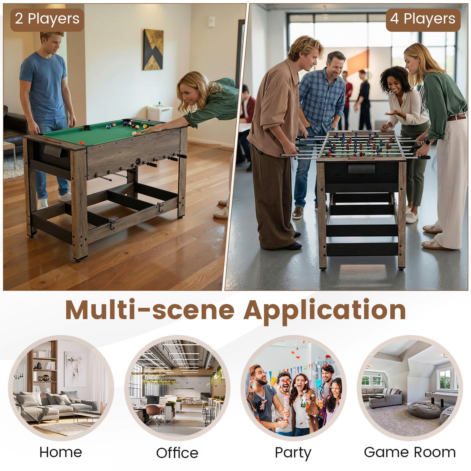48" 2-in-1 Swivel Multi Game Table with Foosball and Pool