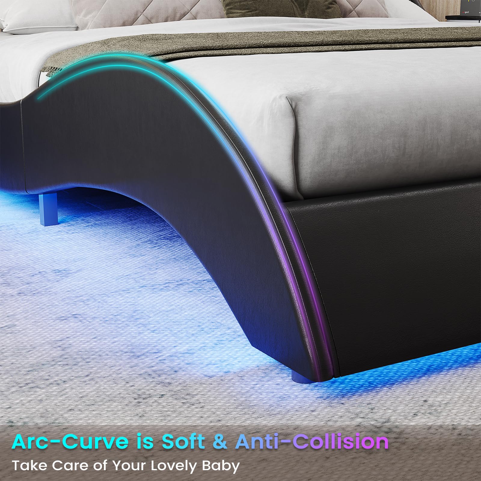 Queen Bed Frame with LED Lights and Charging Ports