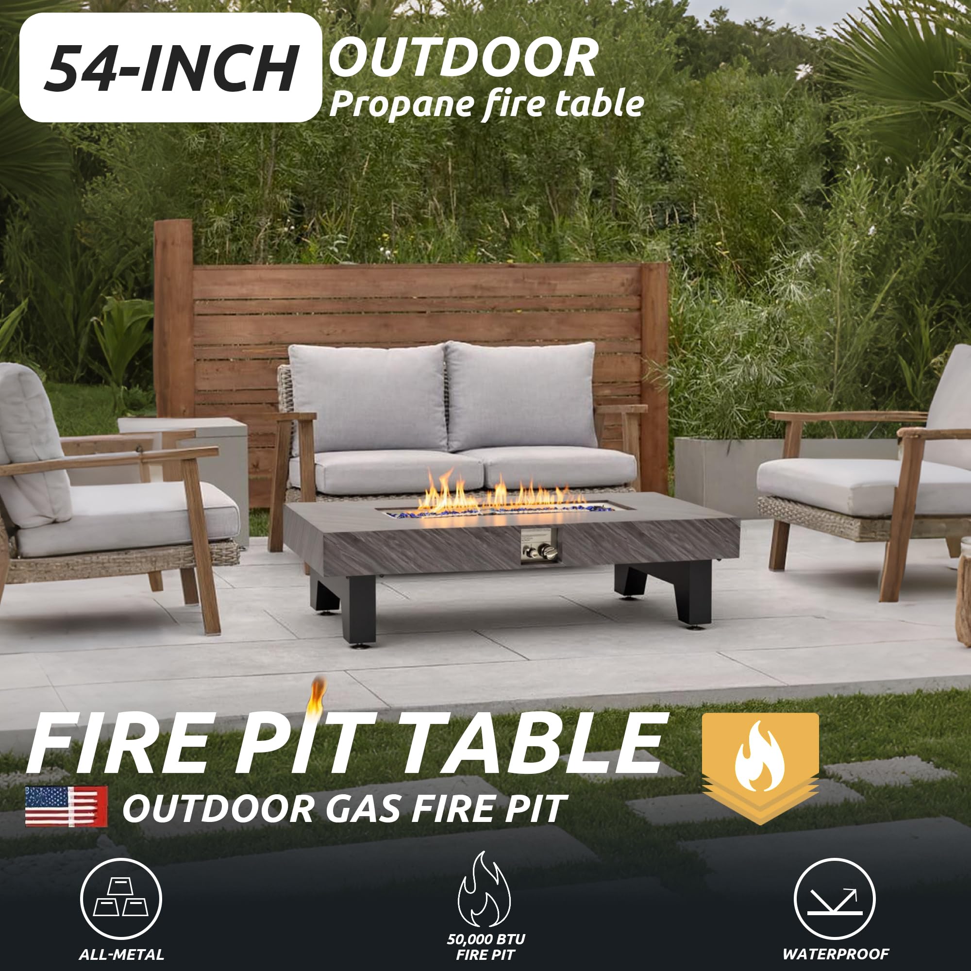 54" Rectangular Propane Fire Pit Table