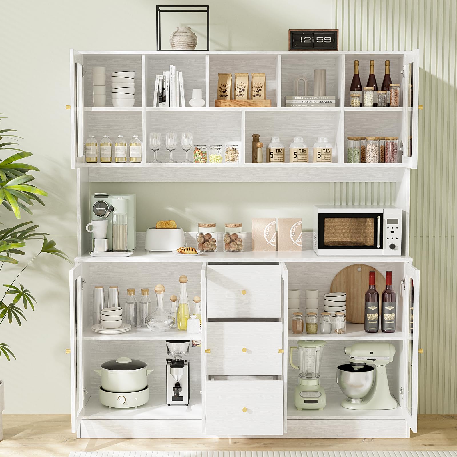 Kitchen Hutch Cabinet with Glass Doors