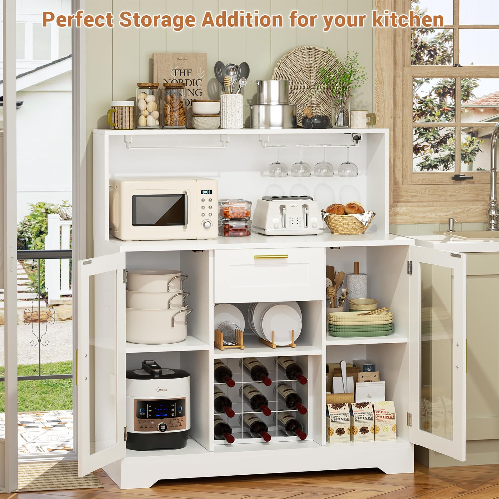 Wine Bar Cabinet with LED Light and Storage