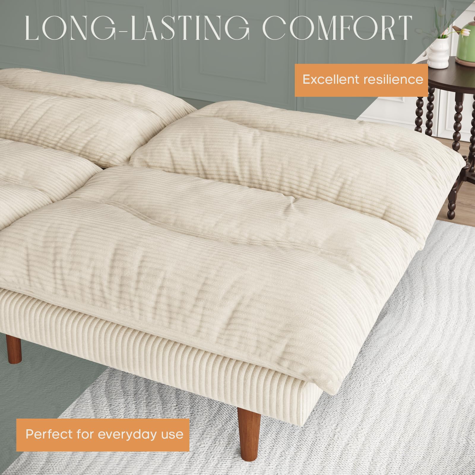 69 Inch Futon Sofa Bed with Adjustable Backrest