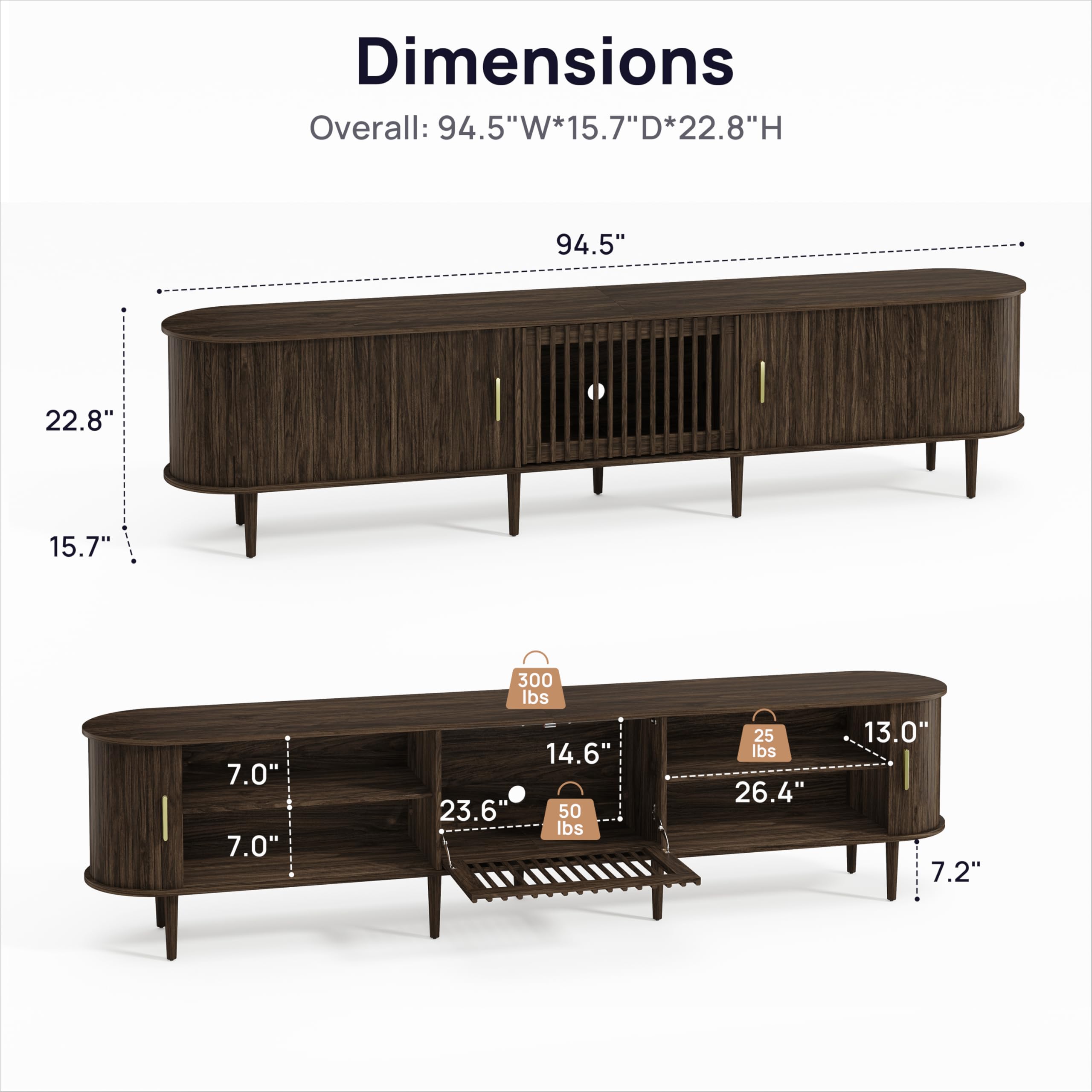Fluted Mid Century Modern TV Stand 94.5"