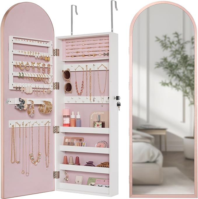 Arch Mirror Jewelry Cabinet with Full-Length Mirror