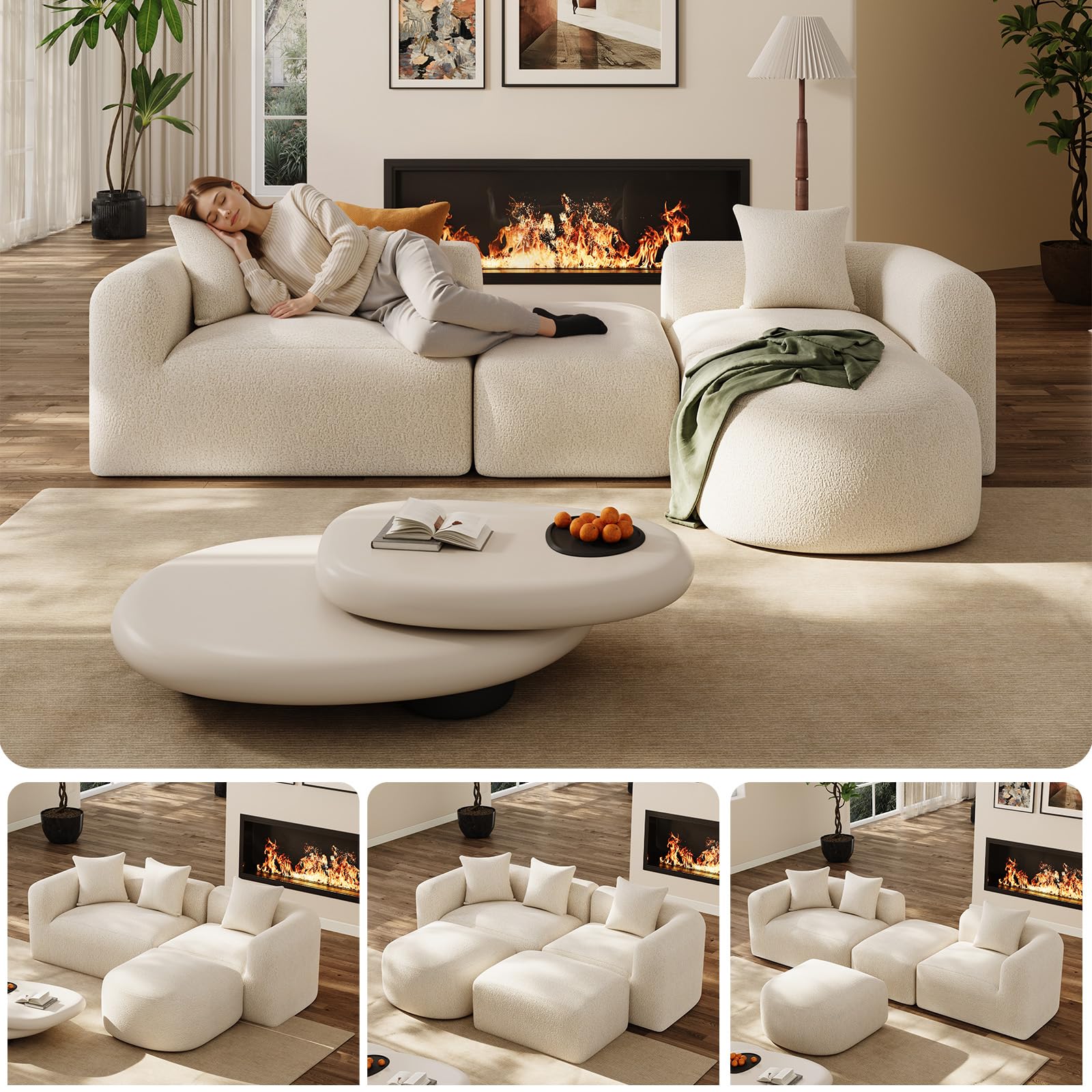 Modern Oversized Curved Sectional Sofa 119 Inch