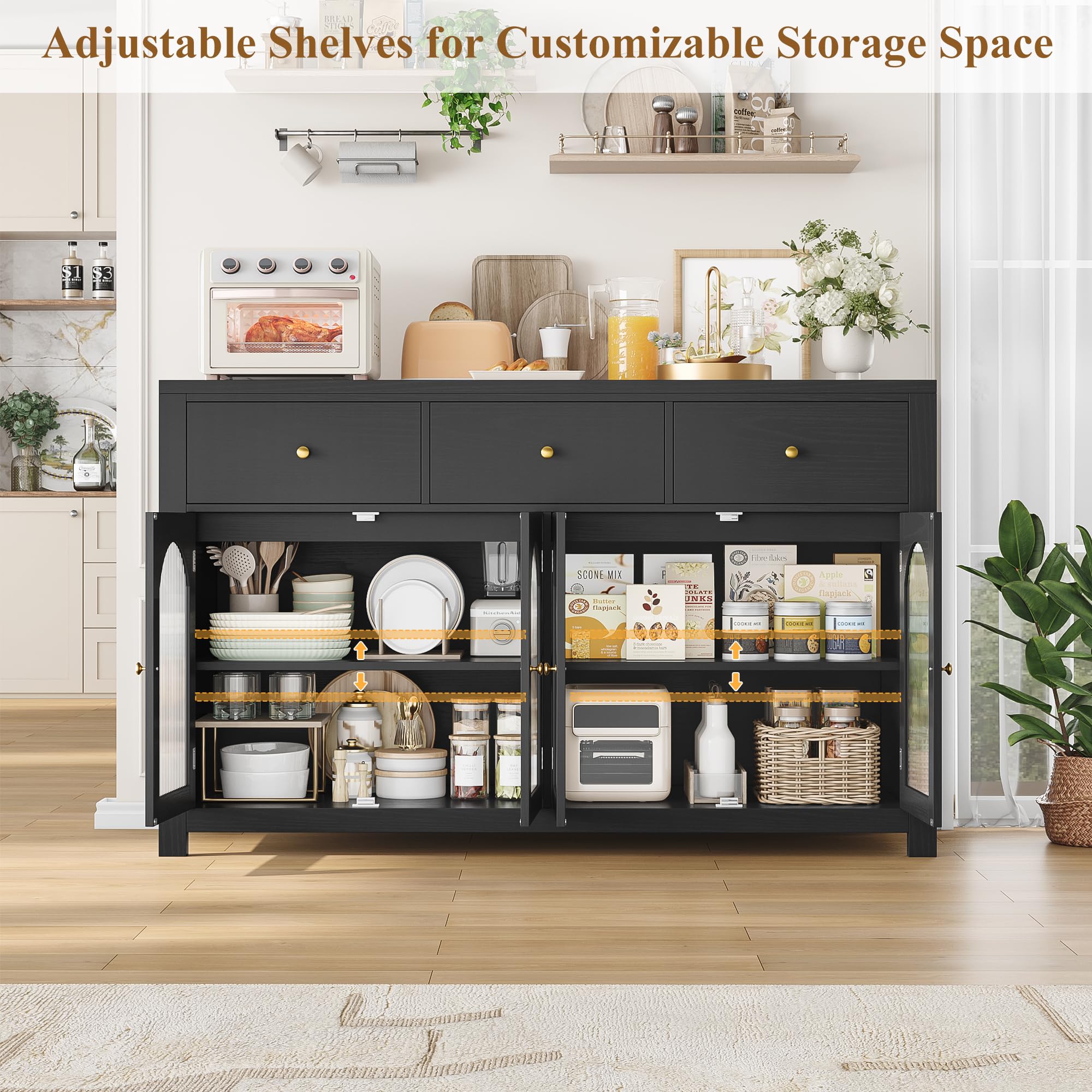 55" Black Buffet Cabinet with Storage