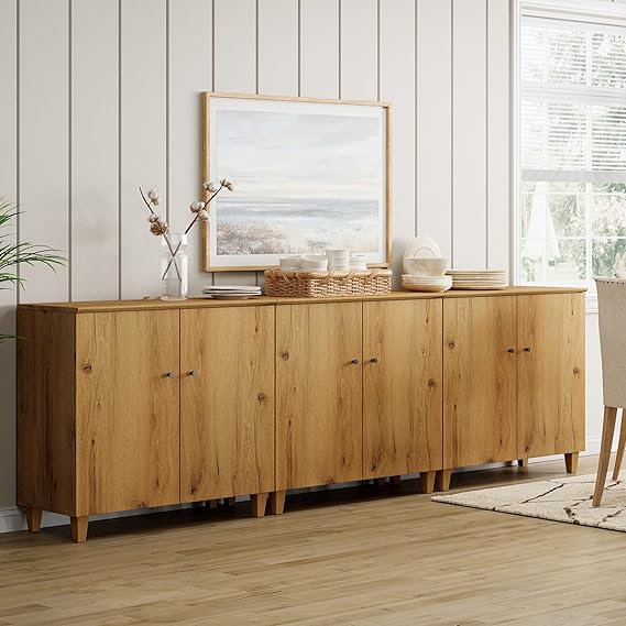 70.8" Oak Brown Buffet Cabinet with 4 Doors
