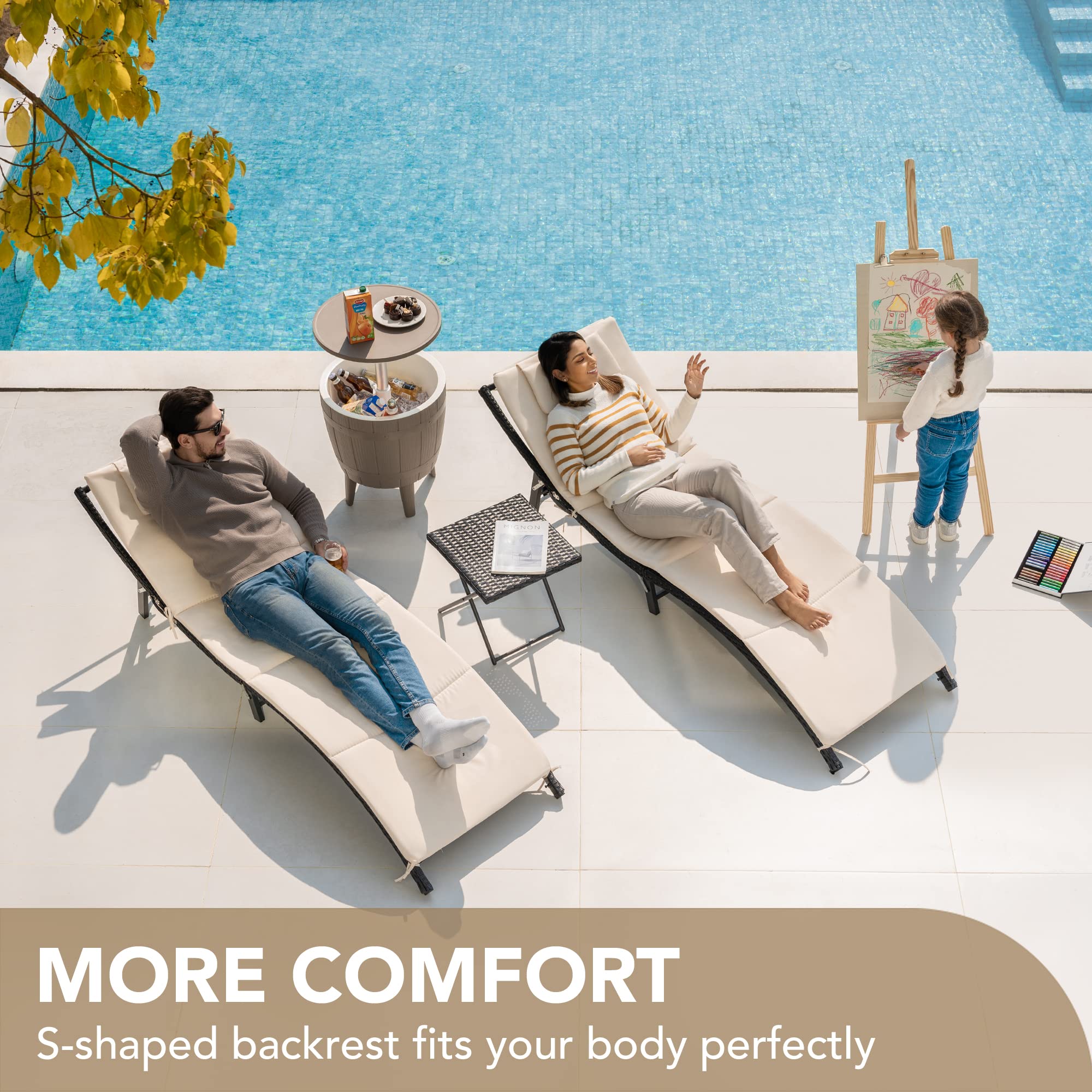Outdoor Rattan Chaise Lounge Set with Folding Table