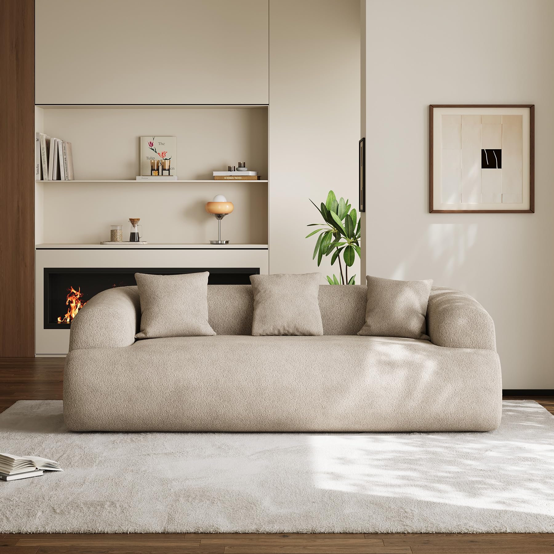 Chenille Curved Cloud Sofa 3-Seater with Pillows