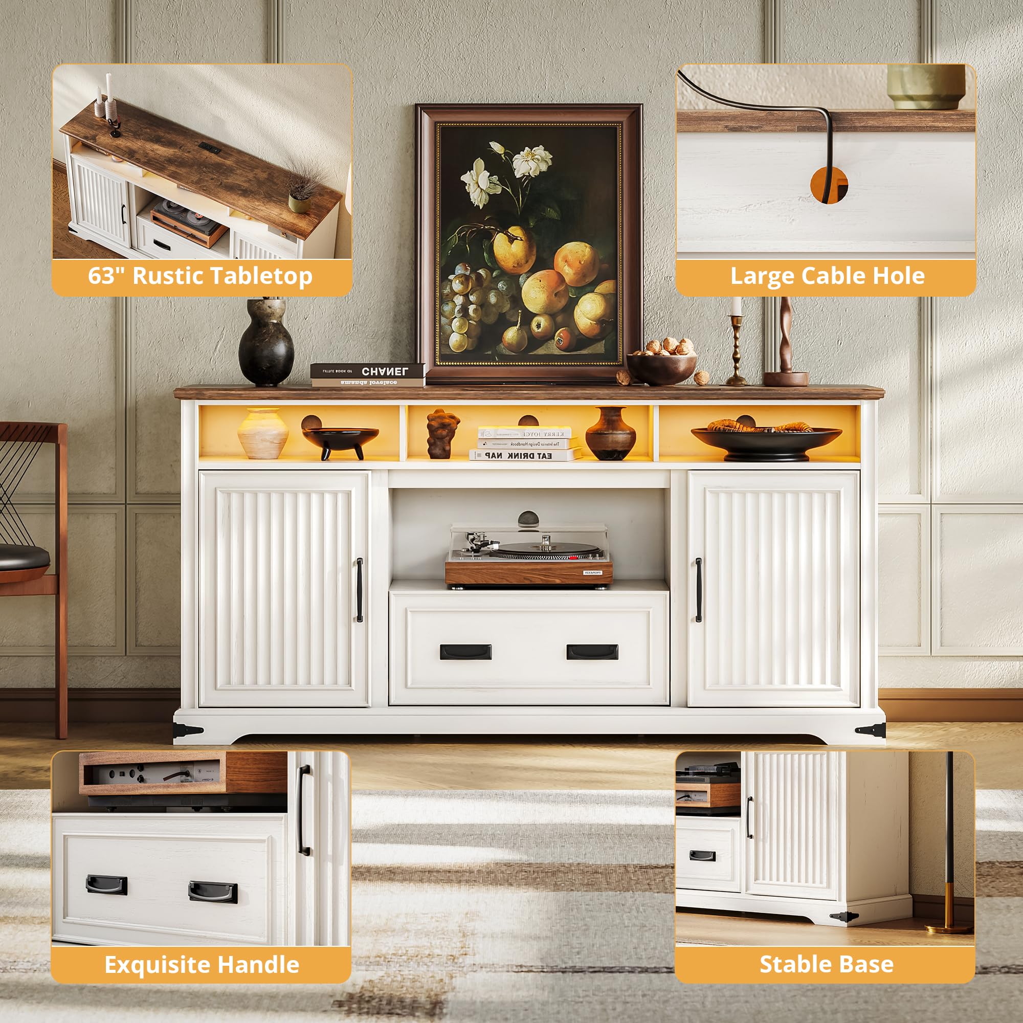 TV Stand with Sliding Doors and LED Lights