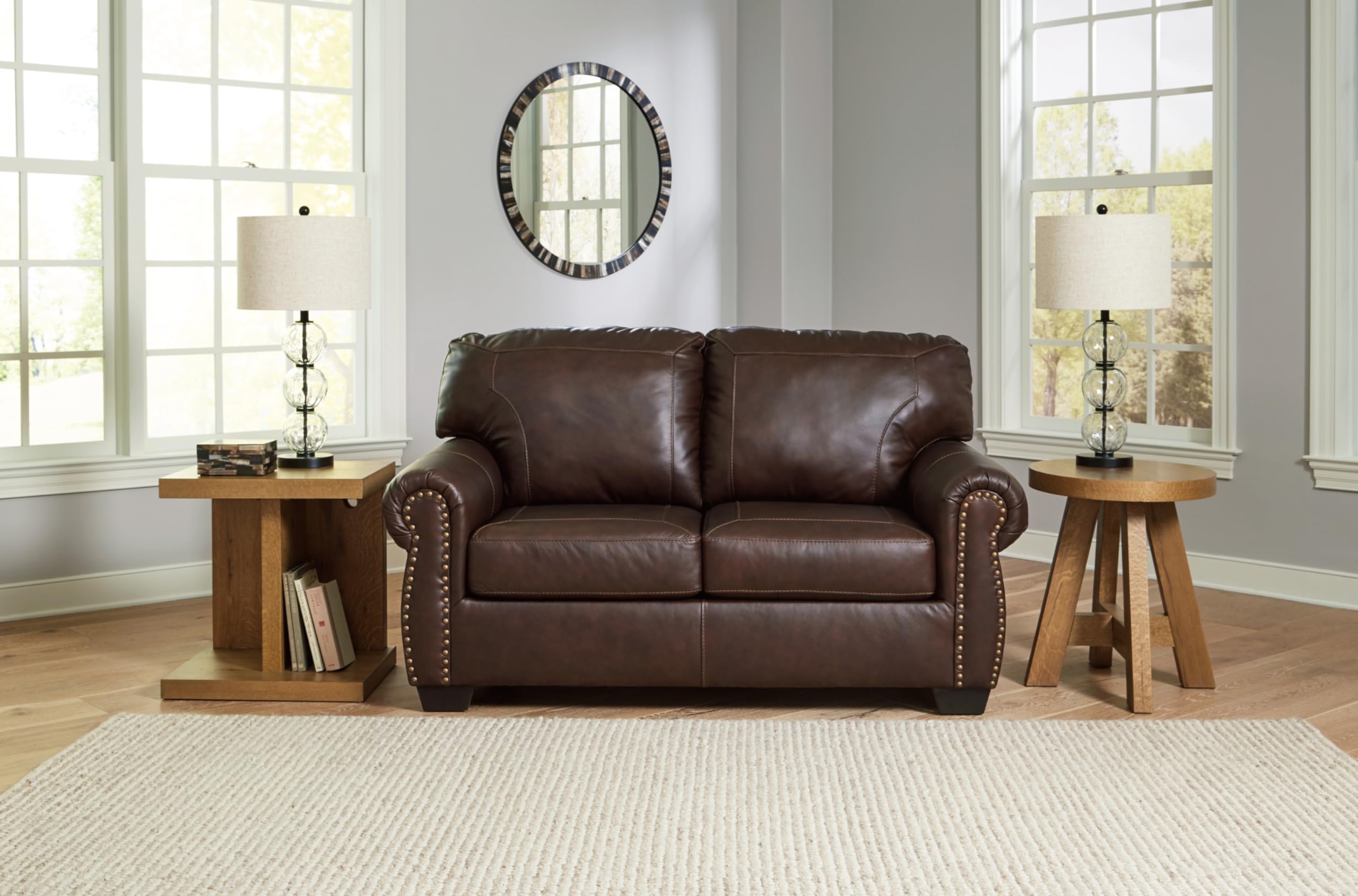 Traditional Leather Loveseat with Nailhead Trim