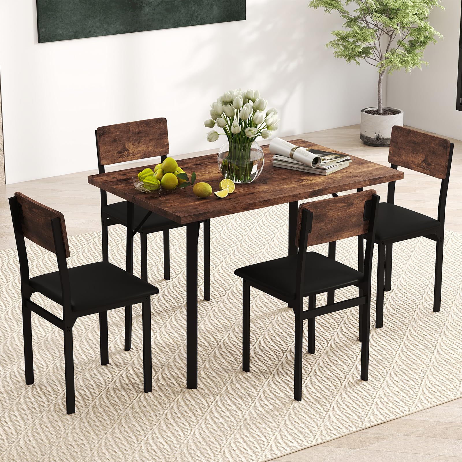 5-Piece Dining Table Set with Padded Chairs