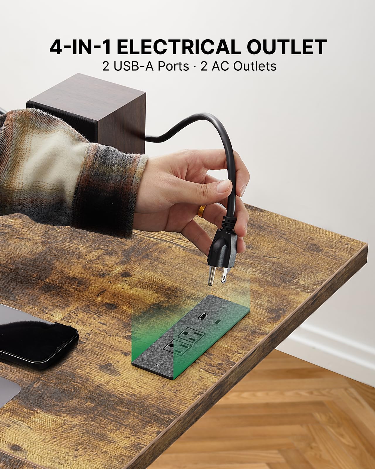 Electric L-Shaped Standing Desk with Power Outlet