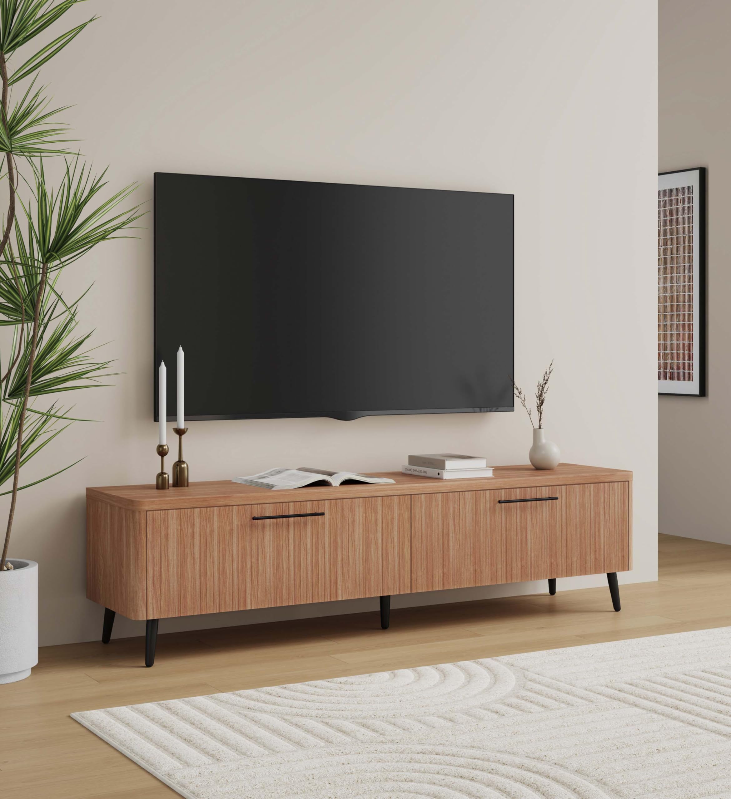Jodie 69" TV Stand with Wood Ribbed Drawers