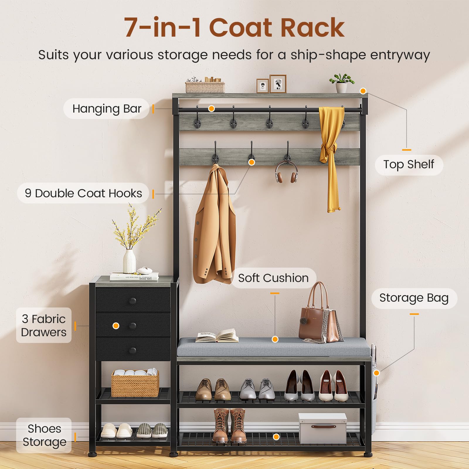 Hall Tree with Bench and Shoe Storage