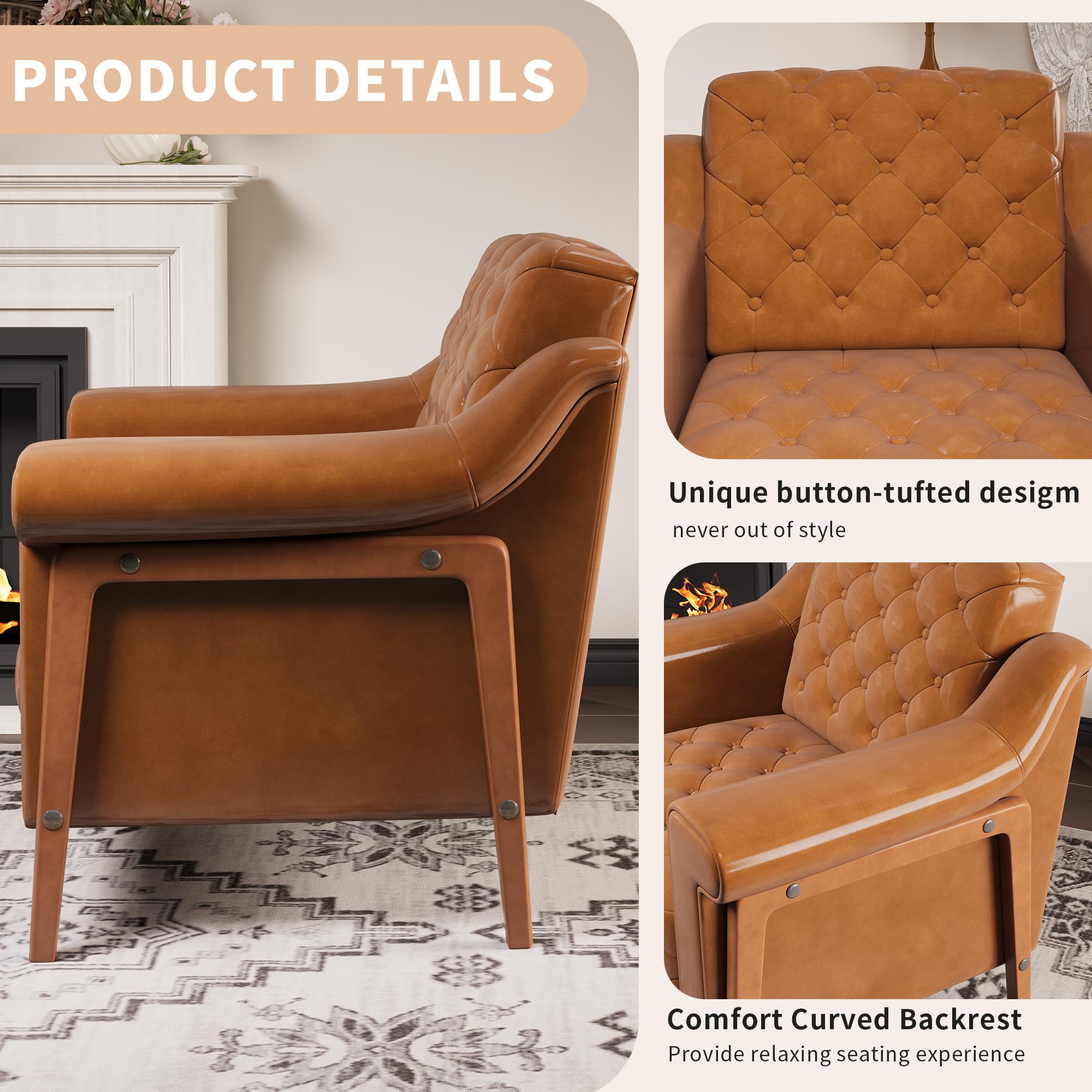 Brown PU Leather Accent Chair with Ergonomic Support