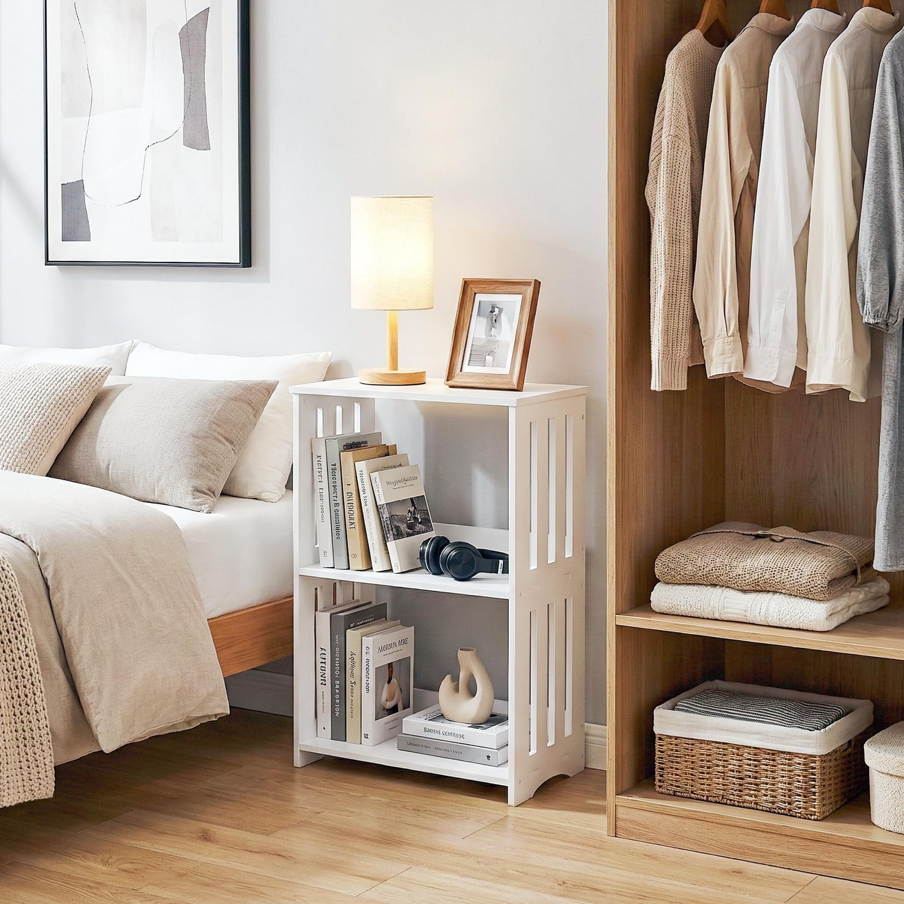3-Tier White End Table with Storage